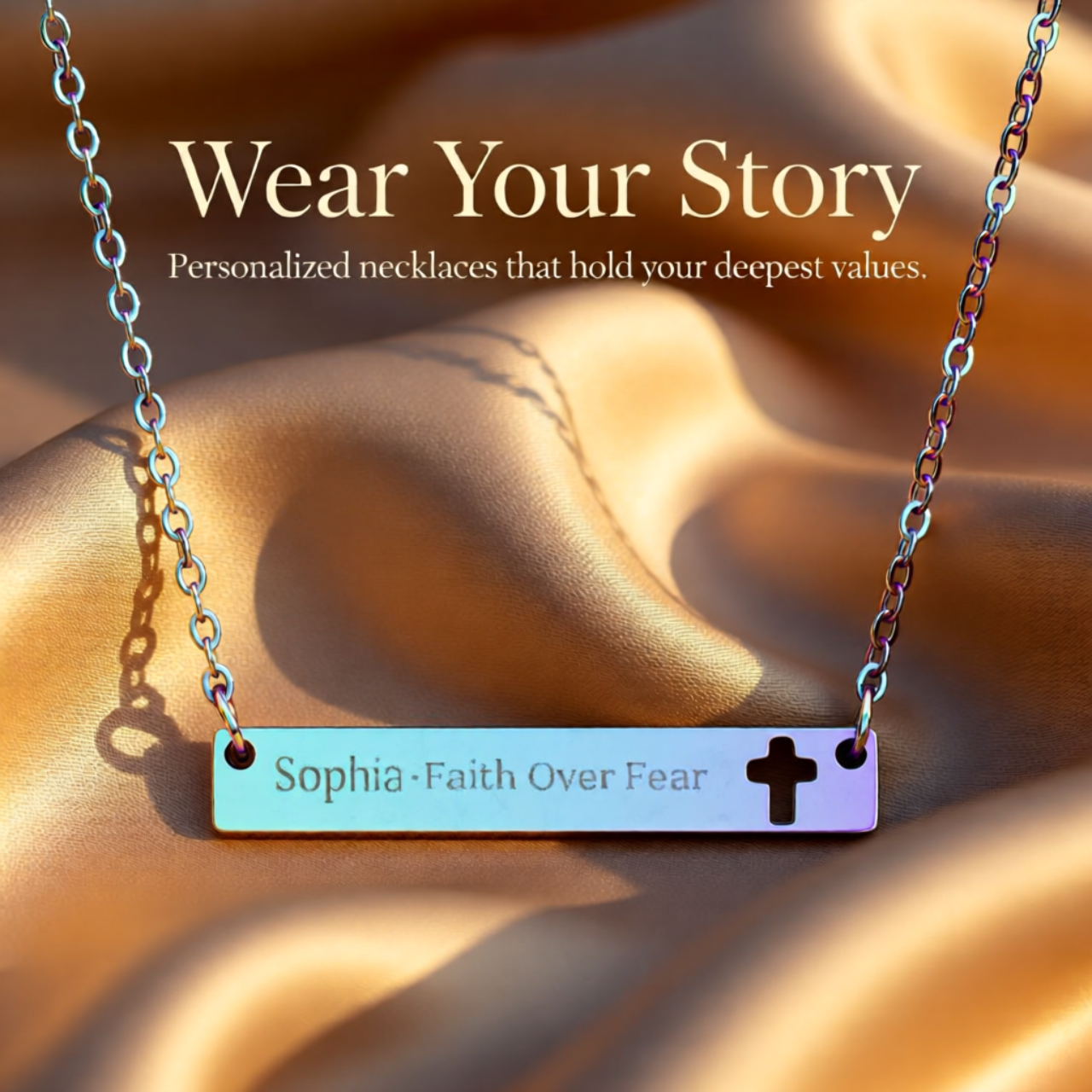 Engravable Cutout Cross Bar Necklace — Personalized Religious Pendant product thumbnail image Engravable Cutout Cross Bar Necklace — Personalized Religious Pendant product thumbnail image