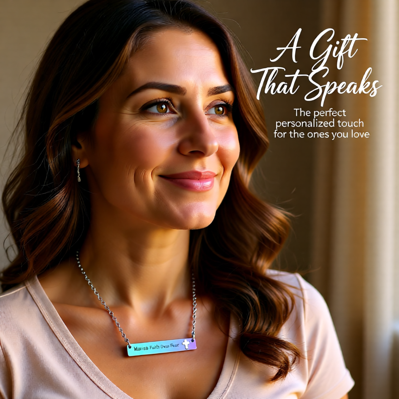 Engravable Cutout Cross Bar Necklace — Personalized Religious Pendant product thumbnail image