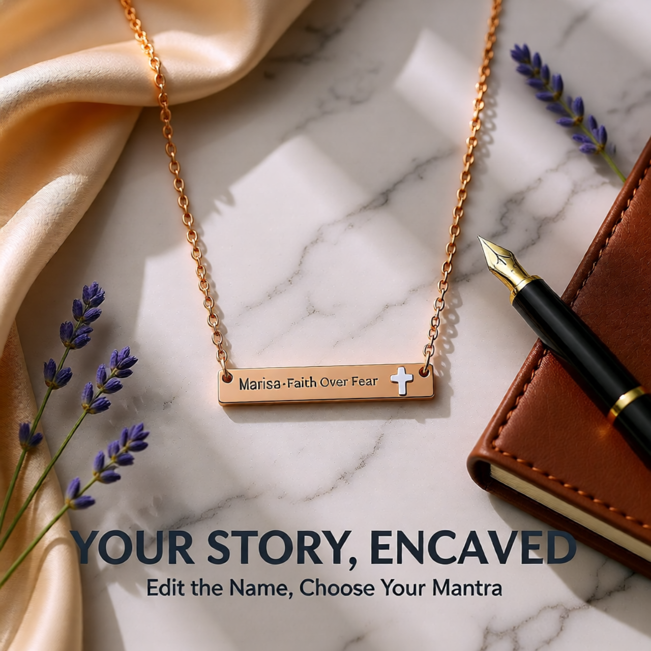 Engravable Cutout Cross Bar Necklace — Personalized Religious Pendant | Unique Gift for Him or Her product thumbnail image