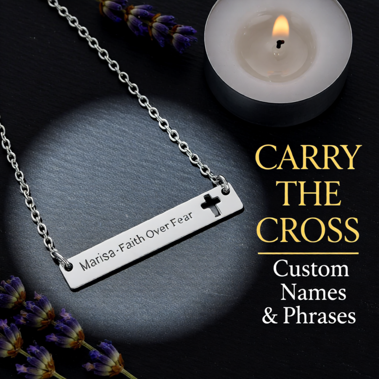 Engravable Cutout Cross Bar Necklace — Personalized Religious Pendant | Unique Gift for Him or Her product thumbnail image Engravable Cutout Cross Bar Necklace — Personalized Religious Pendant | Unique Gift for Him or Her product thumbnail image