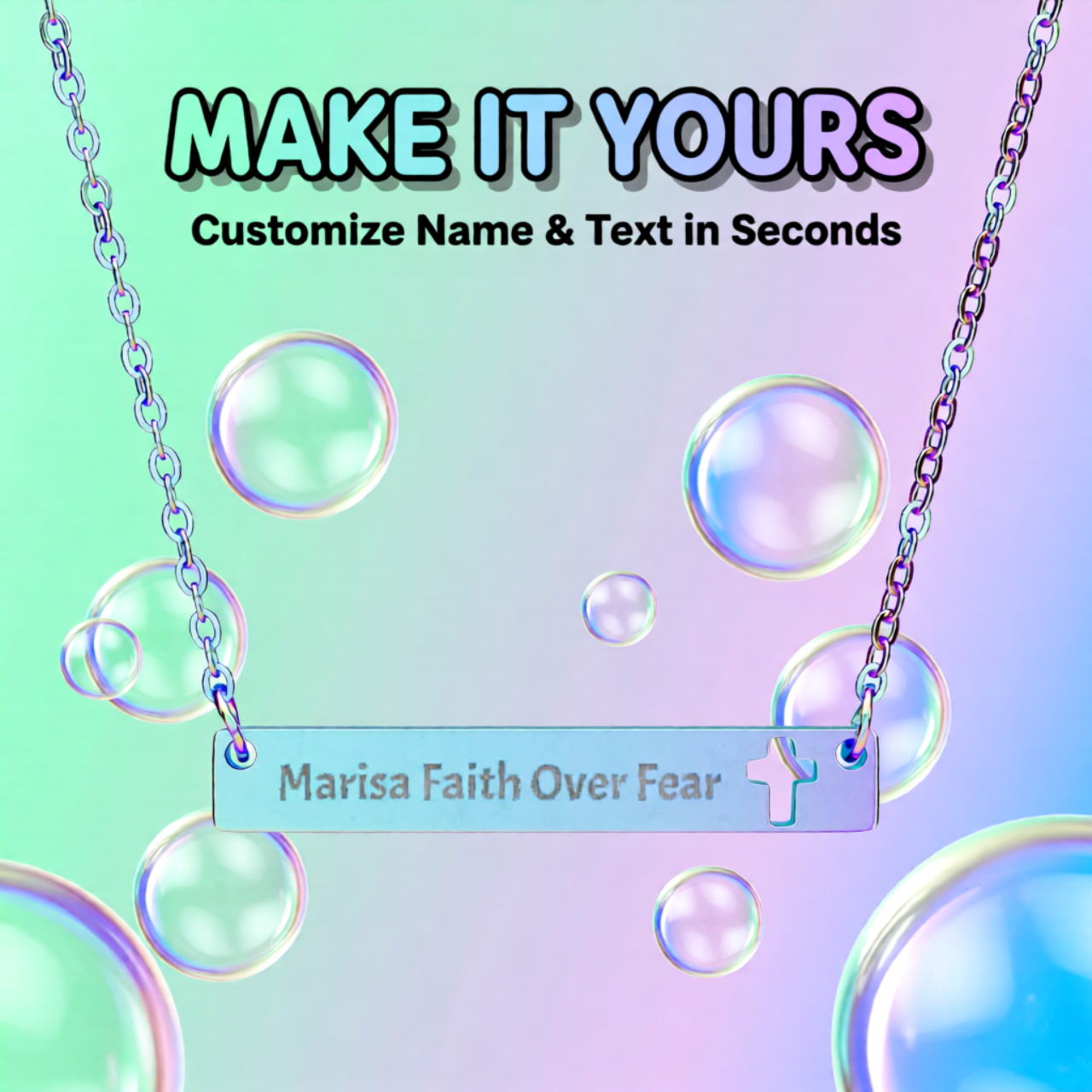 Engravable Cutout Cross Bar Necklace — Personalized Religious Pendant | Edit All Text 25 Characters Length product thumbnail image Engravable Cutout Cross Bar Necklace — Personalized Religious Pendant | Edit All Text 25 Characters Length product thumbnail image