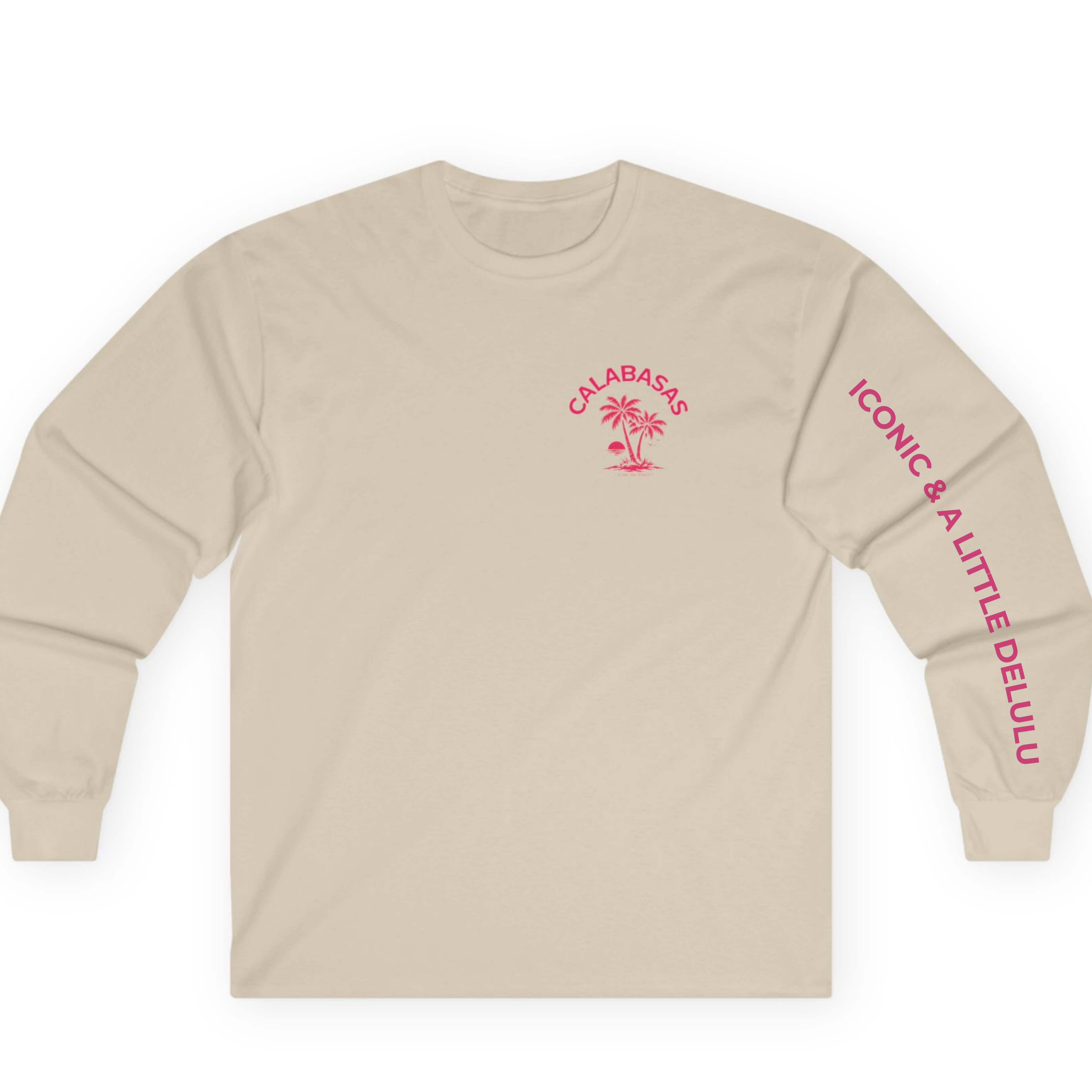 Iconic Era Studios™ x Calabasas Pink Palm Collab | Iconic &amp; A Little Delulu | Chasing Dreams Not Clout (usually)  Long Sleeve T‑Shirt product thumbnail image