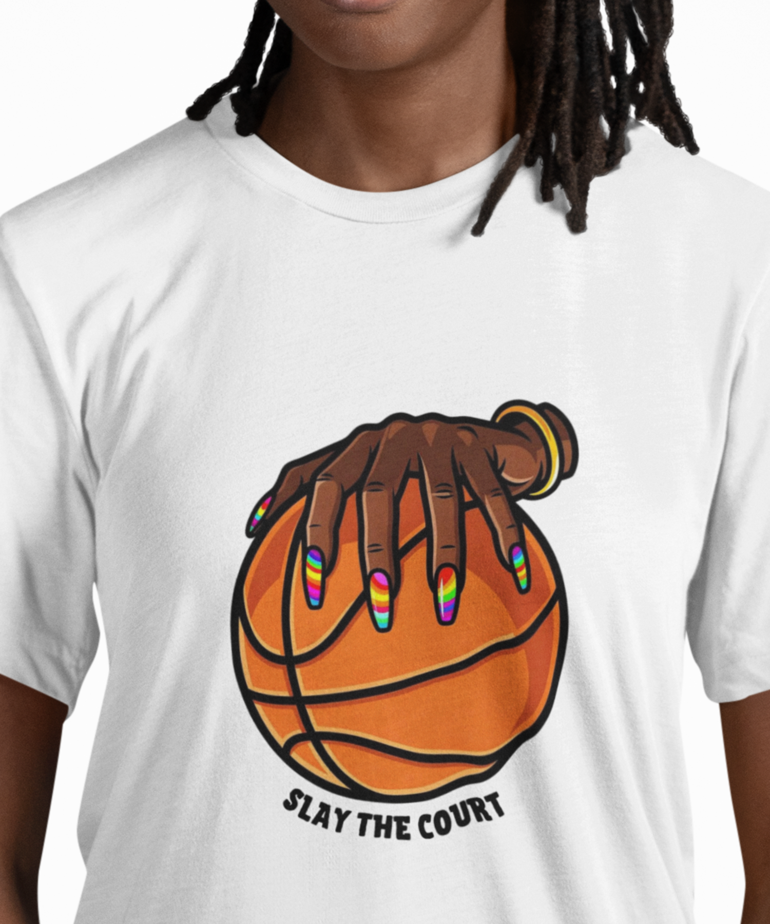 "Slay the Court" Gildan Softstyle Unisex Adult Tee, Women's Basketball Fingernails Graphic Hoops T-Shirt   product thumbnail image