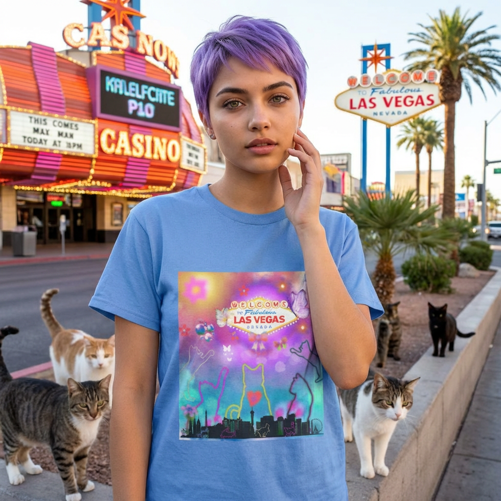 Vibrant Las Vegas Tee, Colorful Graphic T-Shirt, Unisex Heavy Cotton Shirt, Fun Casual Wear, Unique Gift for Travelers, Cool Summer Top product thumbnail image