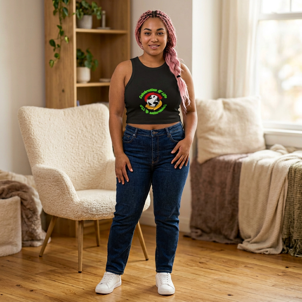 Ringer Soccer Heart Racer Tank — Women’s Pixel Heart &amp; Globe Soccer Crop Top product thumbnail image