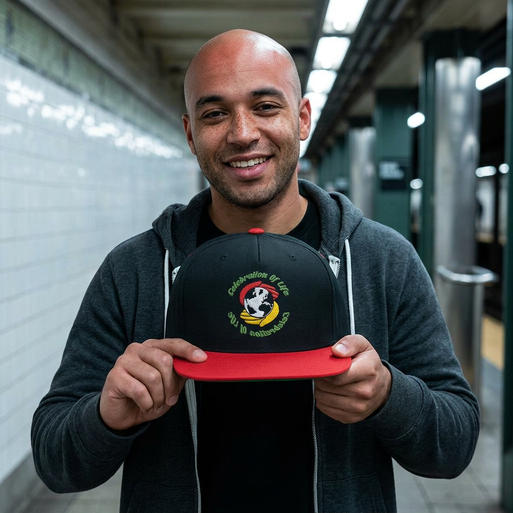 Embroidered Flat Bill Cap — 'Celebration of Life' Memorial Snapback product thumbnail image Embroidered Flat Bill Cap — 'Celebration of Life' Memorial Snapback product thumbnail image