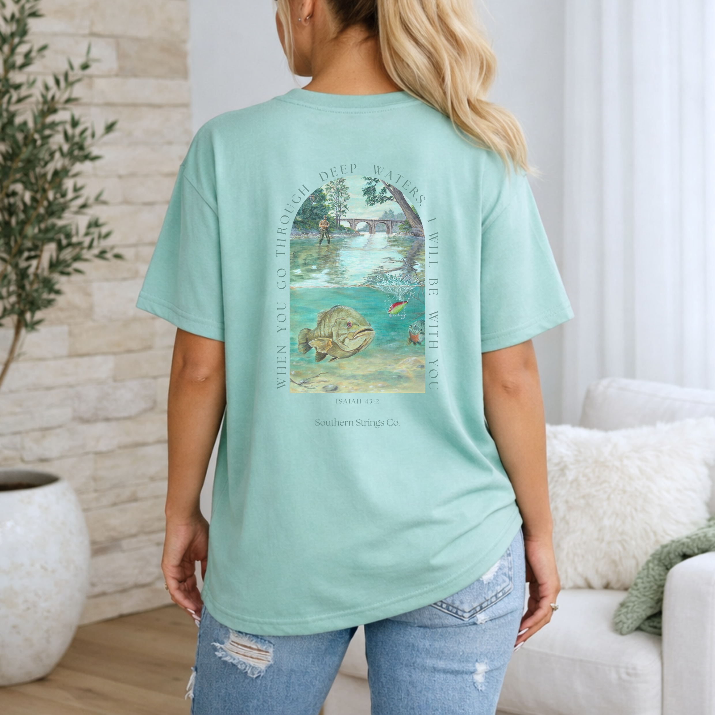 Comfort Colors Isaiah 43:2 Graphic T-Shirt — “When you go through deep waters I will be with you” Southern Strings tee