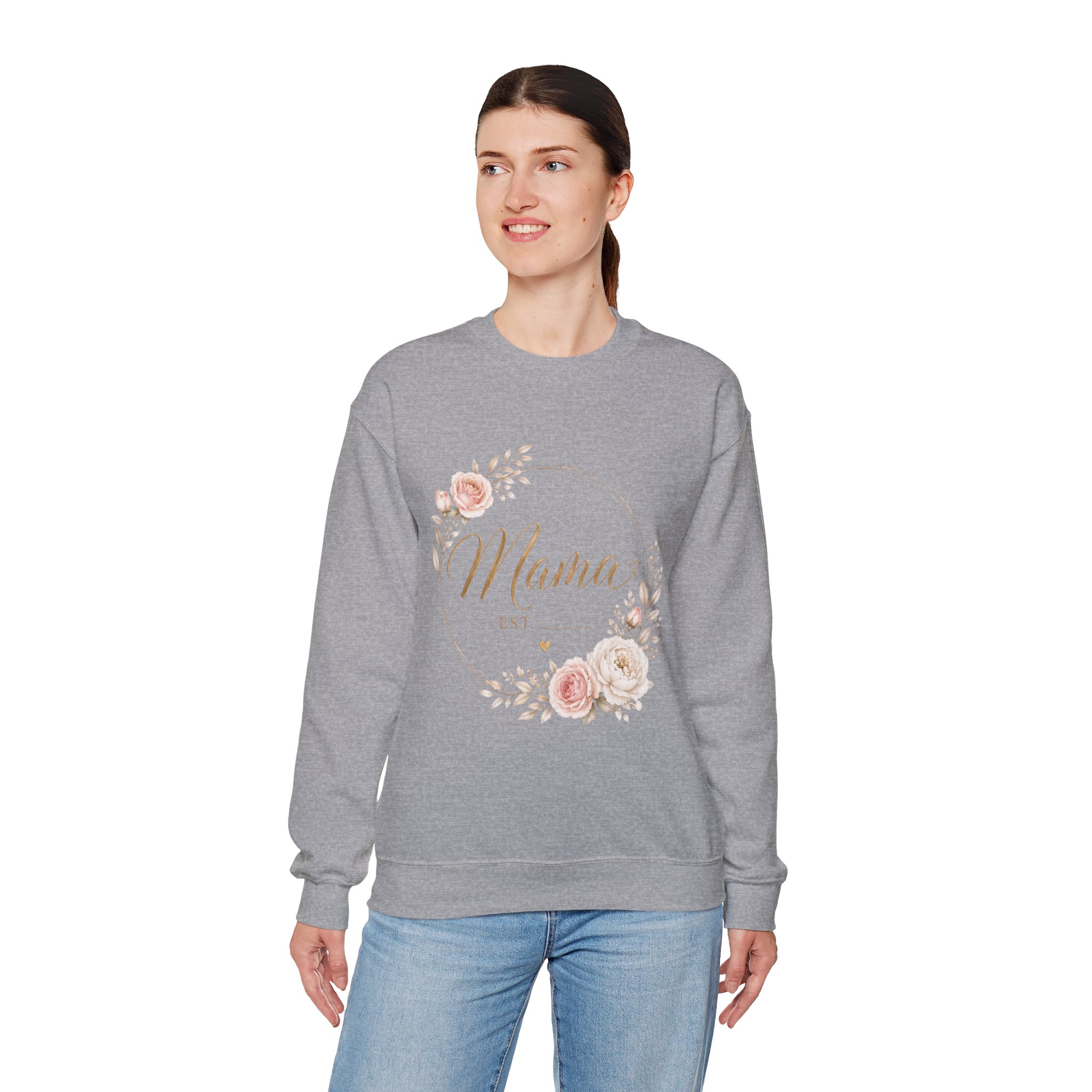 Mama Est. Floral Crewneck Sweatshirt for Mother's day product thumbnail image Mama Est. Floral Crewneck Sweatshirt for Mother's day product thumbnail image