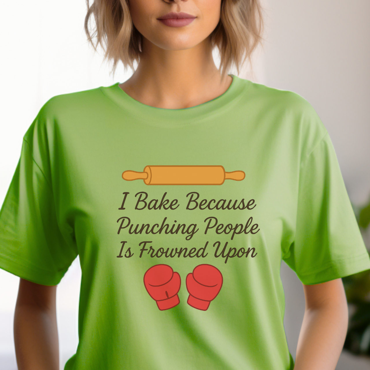 Funny T-Shirt - "I Bake Because Punching People Is frowned Upon" with Rolling Pin & Oven Mitts product thumbnail image Funny T-Shirt - "I Bake Because Punching People Is frowned Upon" with Rolling Pin & Oven Mitts product thumbnail image