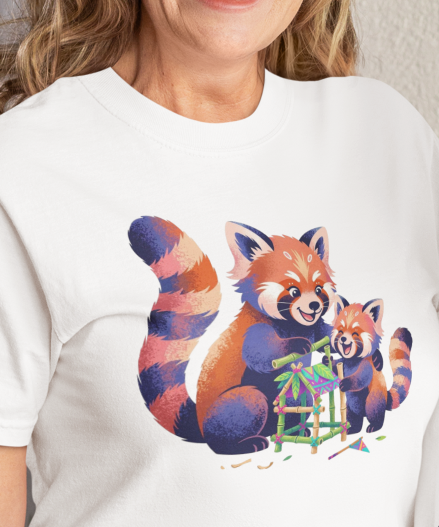 Red Panda Mother &amp; Daughter Comfort Colors Unisex Adult T-Shirt, Cute Animal Lovers Bamboo Fort Design Gift Tee product thumbnail image