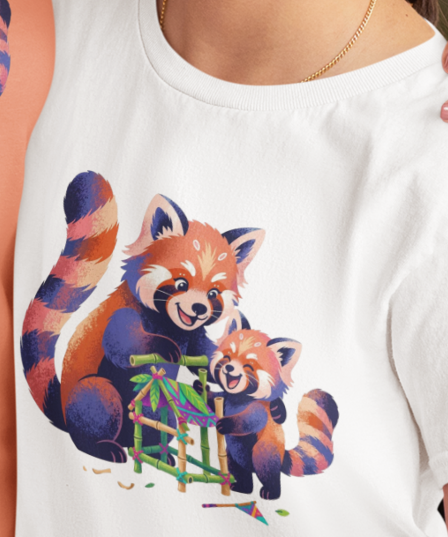 Red Panda Mother &amp; Daughter Gildan Unisex Kids T-Shirt, Cute Animal Lovers Bamboo Fort Design Gift Tee product thumbnail image