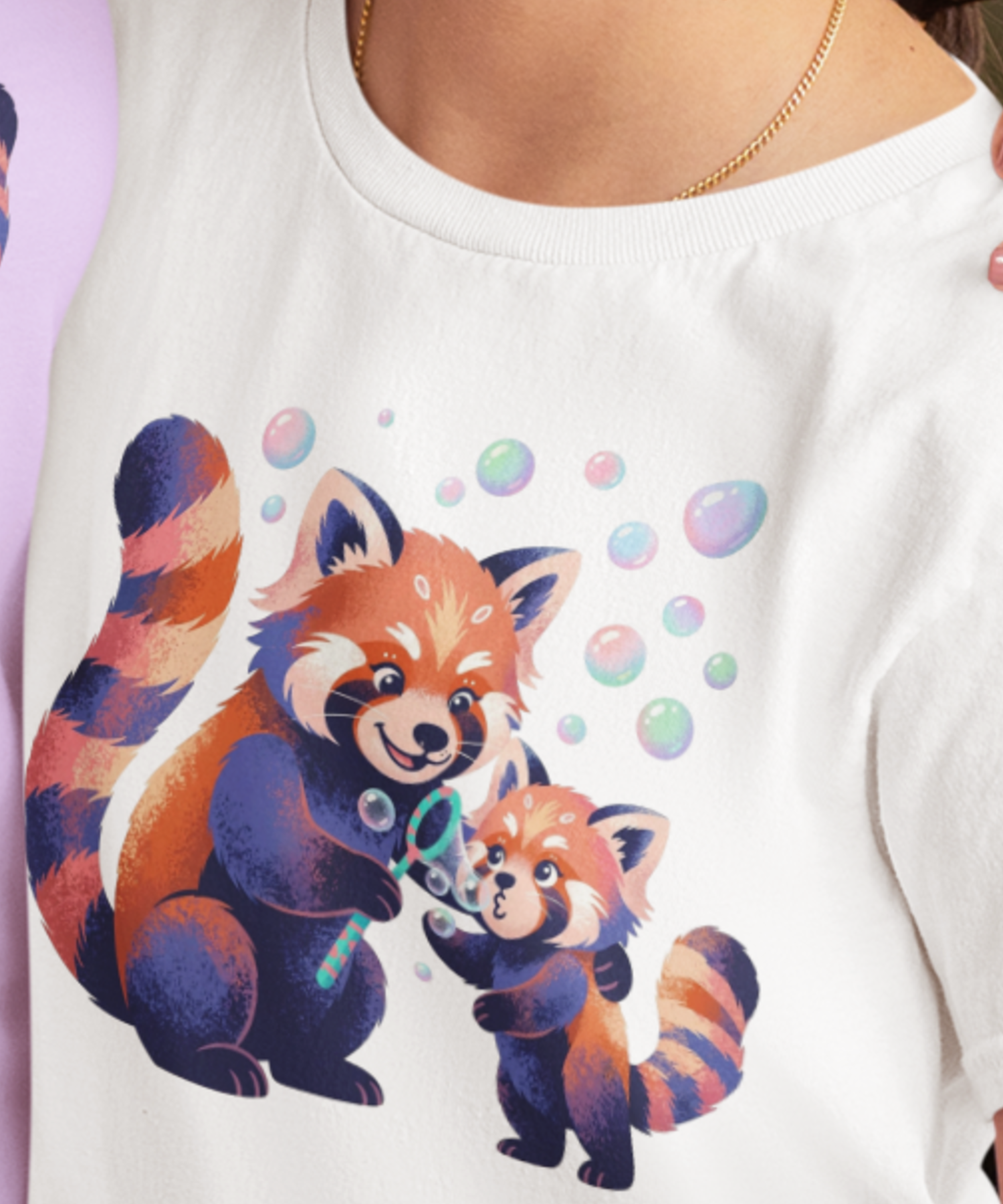  Red Panda Mother &amp; Daughter Gildan Unisex Kids T-Shirt, Cute Animal Lovers Blowing Bubbles Parent and Baby Design, Mother's Day Gift Tee