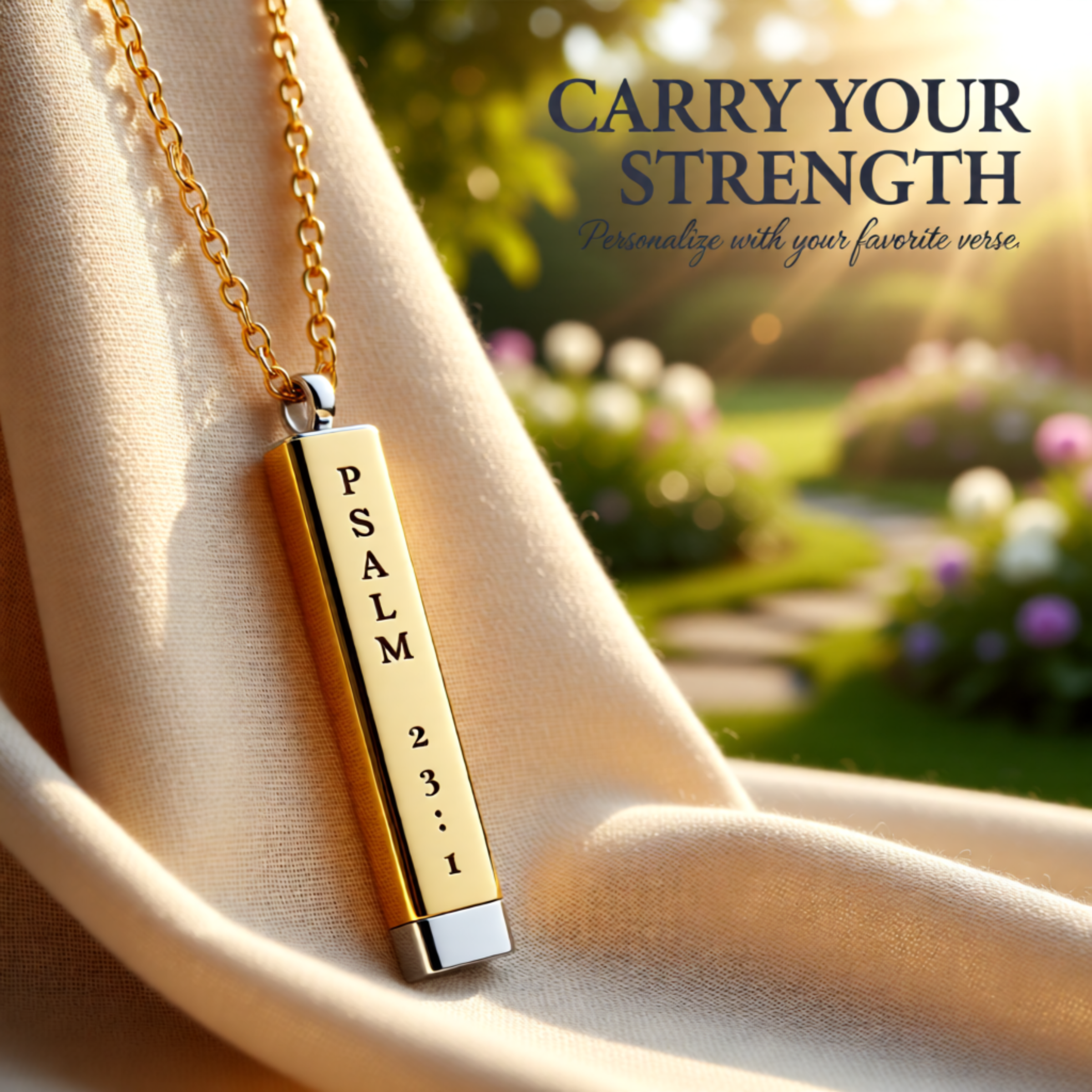 Engraved Sliding Bar Necklace | Custom Psalm 23:1 Message | Thoughtful Gift for Mom, Dad &amp; More