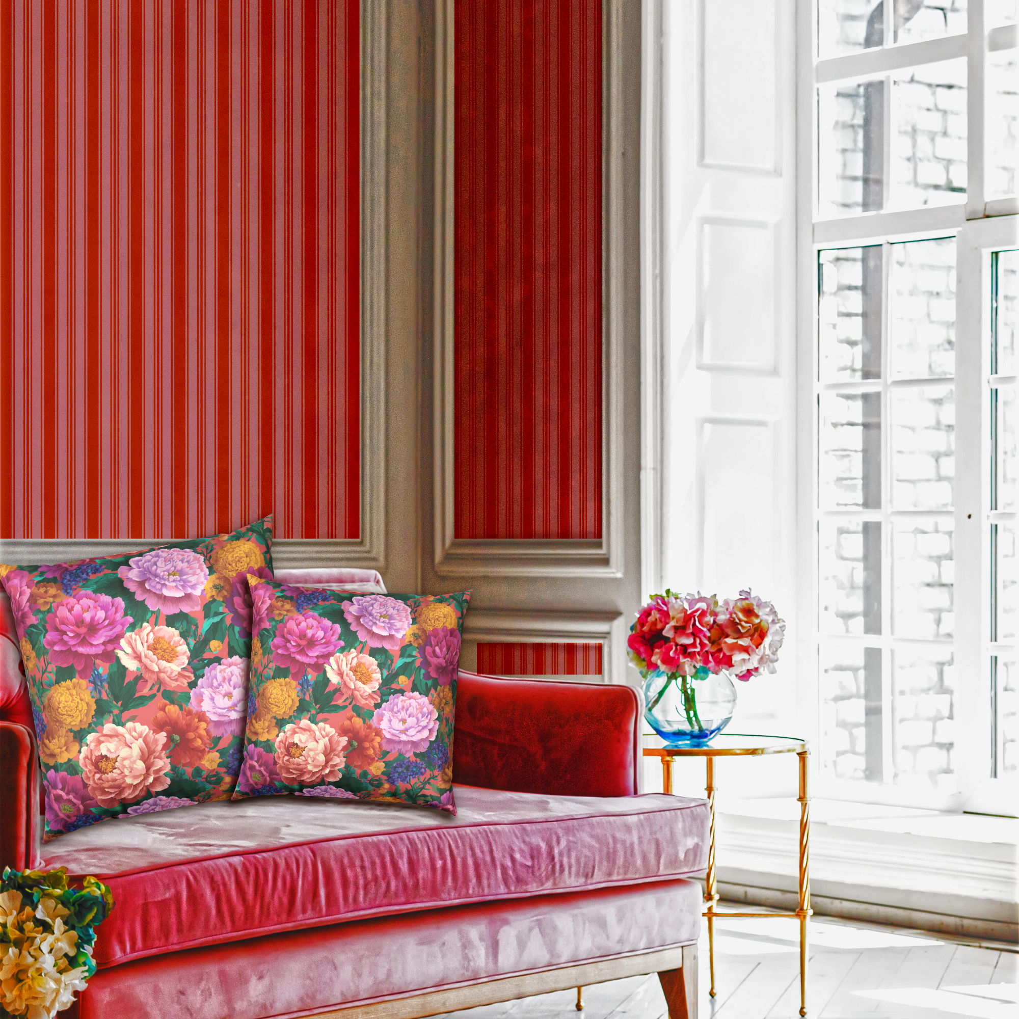 Floral Velvet Pillow - Vibrant Peony Garden Throw Pillow product thumbnail image Floral Velvet Pillow - Vibrant Peony Garden Throw Pillow product thumbnail image