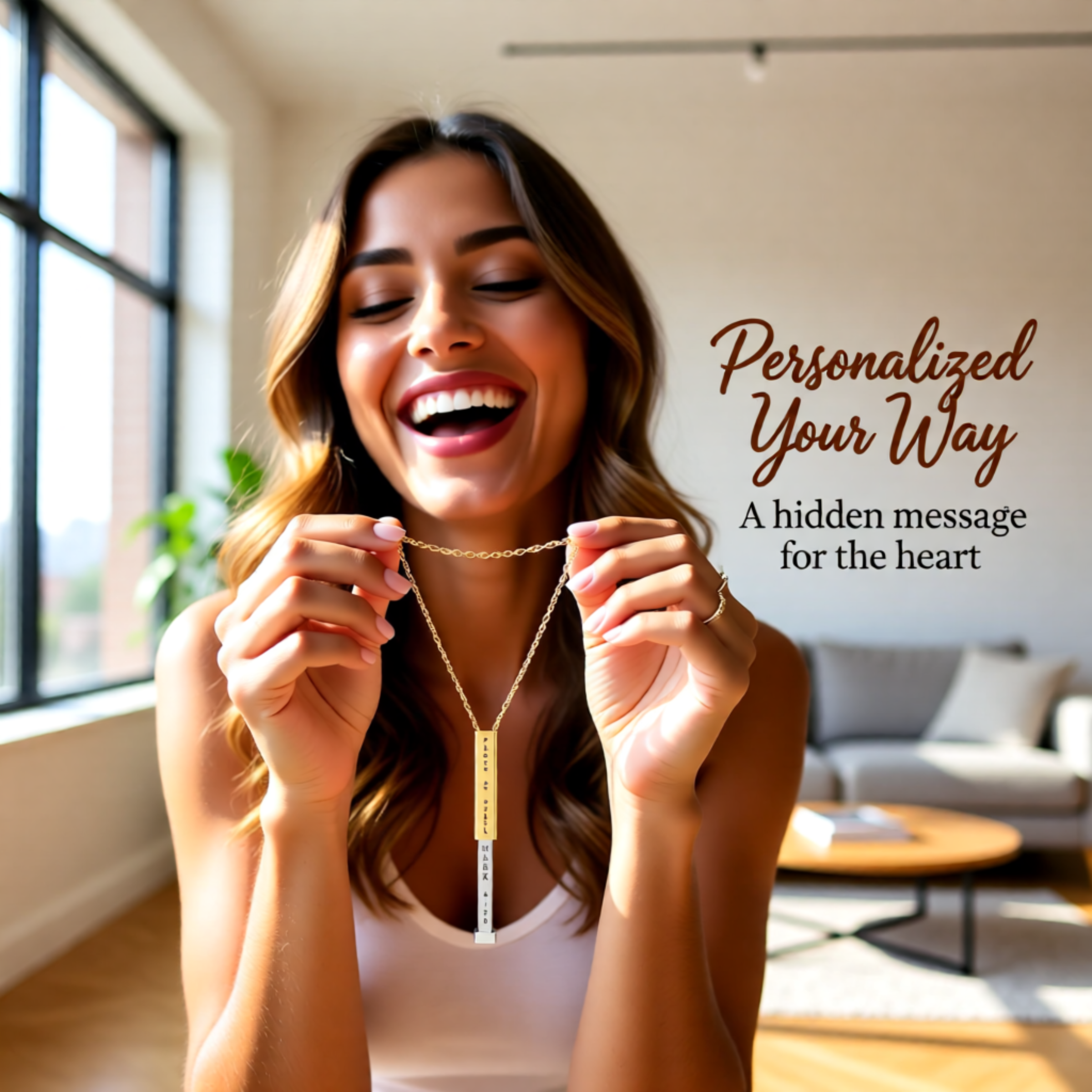 Engraved Secret Message Necklace | Personalized Peace Be Still Bar Pendant | Unique Gift Idea product thumbnail image