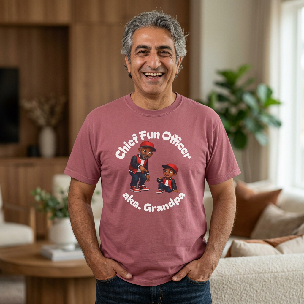 Chief Fun Officer T-Shirt — GrandDad & Kid Cartoon Duo Graphic Tee product thumbnail image Chief Fun Officer T-Shirt — GrandDad & Kid Cartoon Duo Graphic Tee product thumbnail image