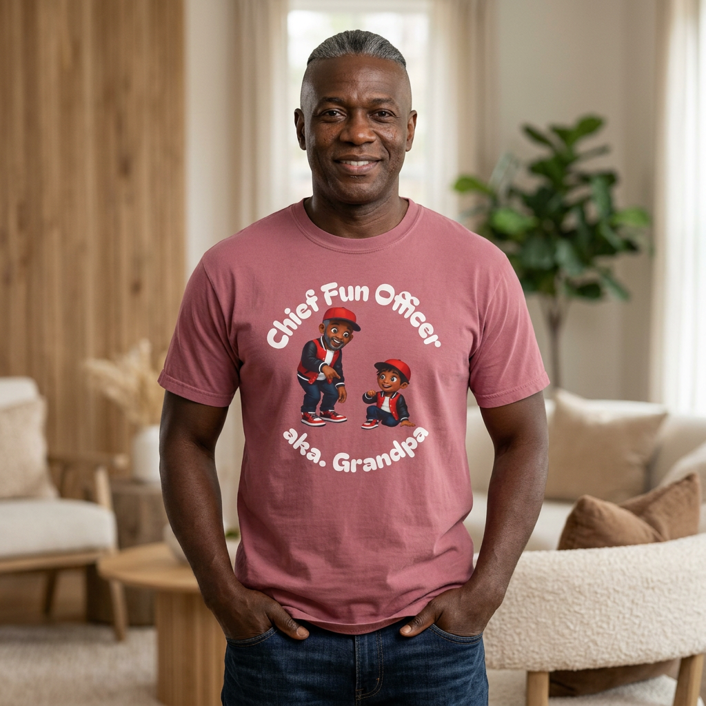 Chief Fun Officer T-Shirt — GrandDad &amp; Kid Cartoon Duo Graphic Tee product thumbnail image
