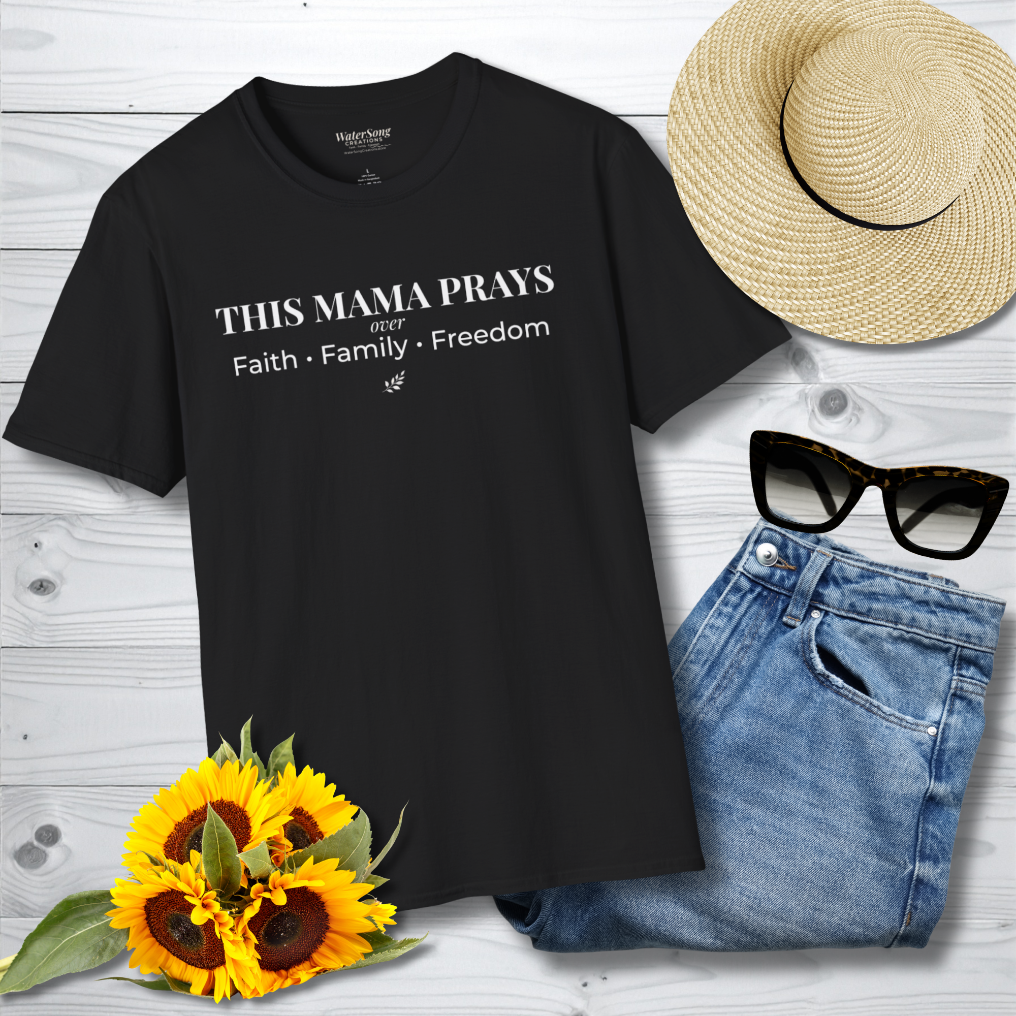 This Mama Prays T-Shirt | Faith • Family • Freedom | Inspirational Mom Tee product thumbnail image