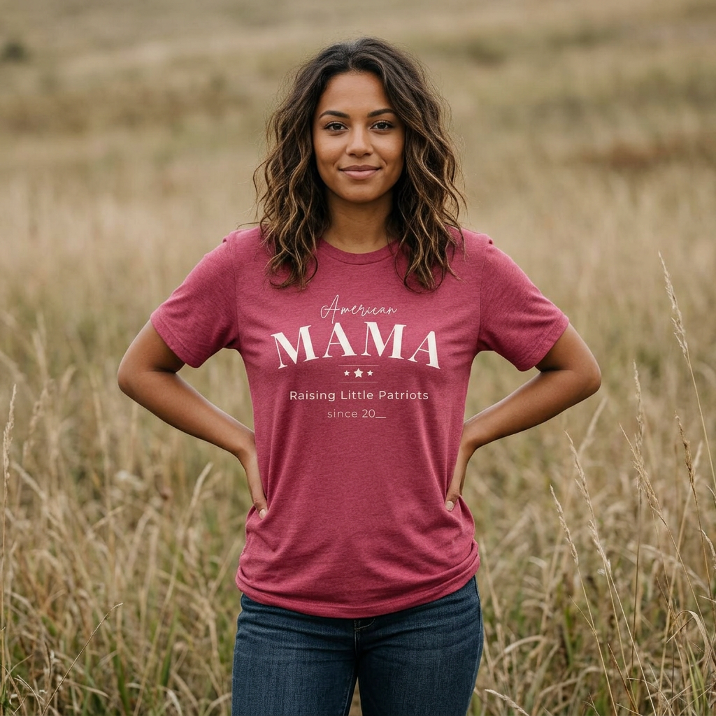 American Mama Shirt | Raising Little Patriots Since 20__ | Patriotic Mom Tee product thumbnail image