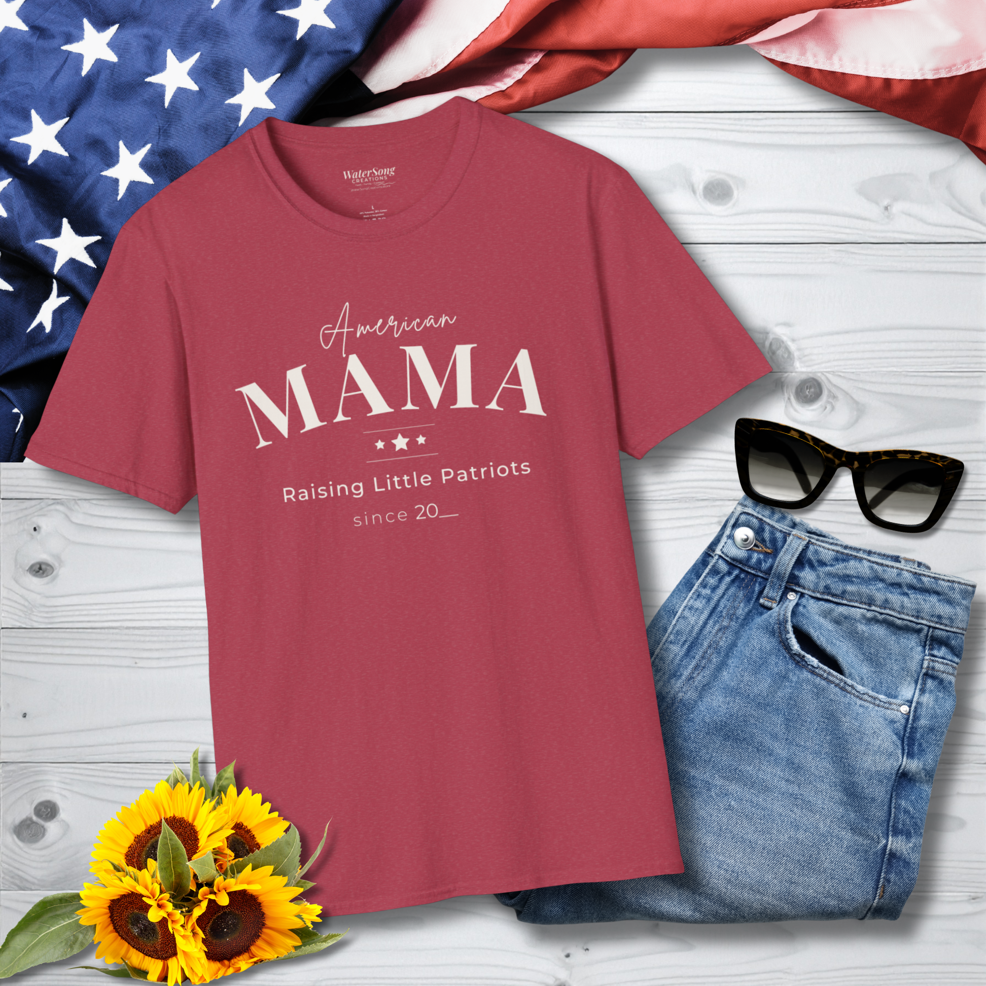 American Mama Shirt | Raising Little Patriots Since 20__ | Patriotic Mom Tee product thumbnail image