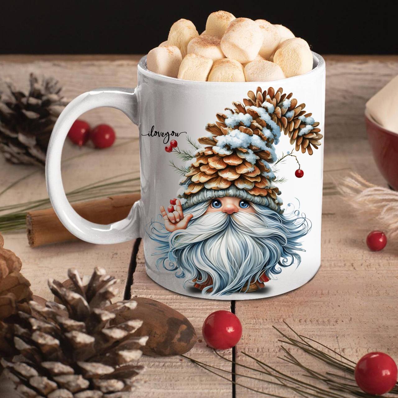 ASL Pine Tree ILY Gnome Ceramic Mug - American Sign Language I Love You Cozy Coffee Cup (11oz, 15oz) product thumbnail image