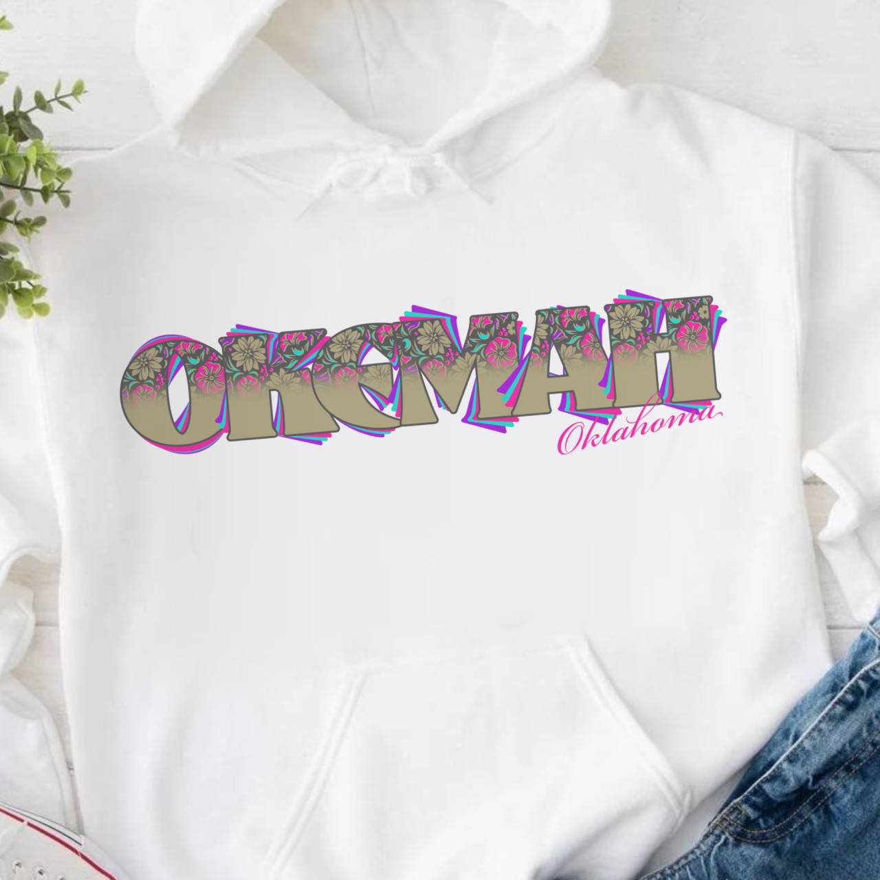 Okemah, Oklahoma - Oversized Retro Bubble Text Hoodie - Colorful 3D Graphic Pullover product thumbnail image