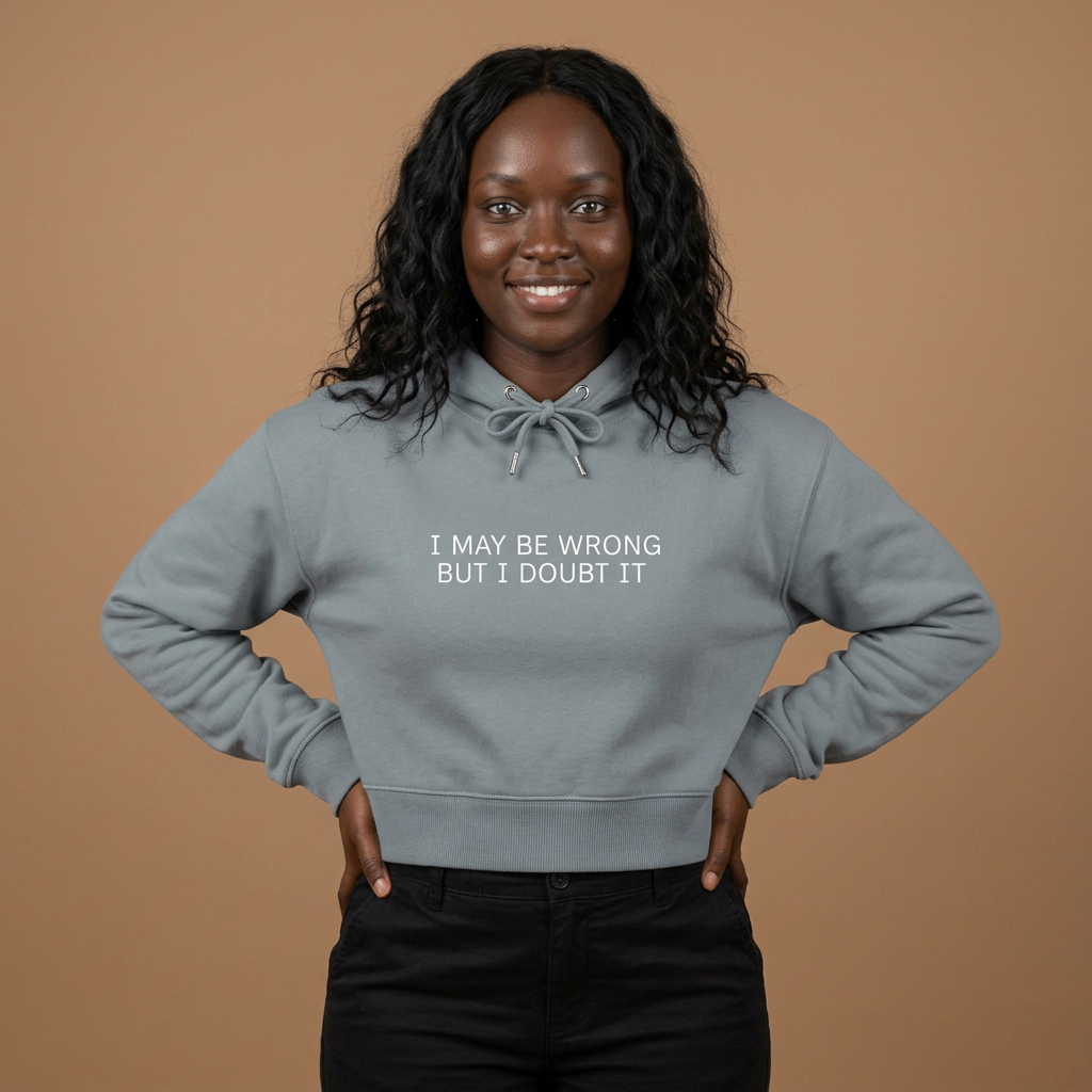 I May Be Wrong Crop Hoodie — Minimalist Slogan Cropped Hoodie