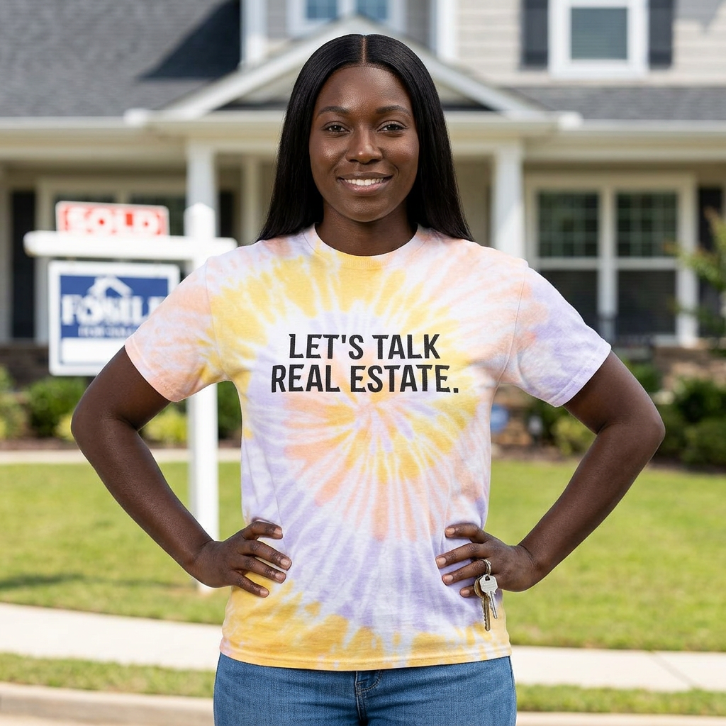 Tie Dye Tee "Let's Talk Real Estate." QR Code Back | Real Estate Agent Marketing Shirt product thumbnail image Tie Dye Tee "Let's Talk Real Estate." QR Code Back | Real Estate Agent Marketing Shirt product thumbnail image