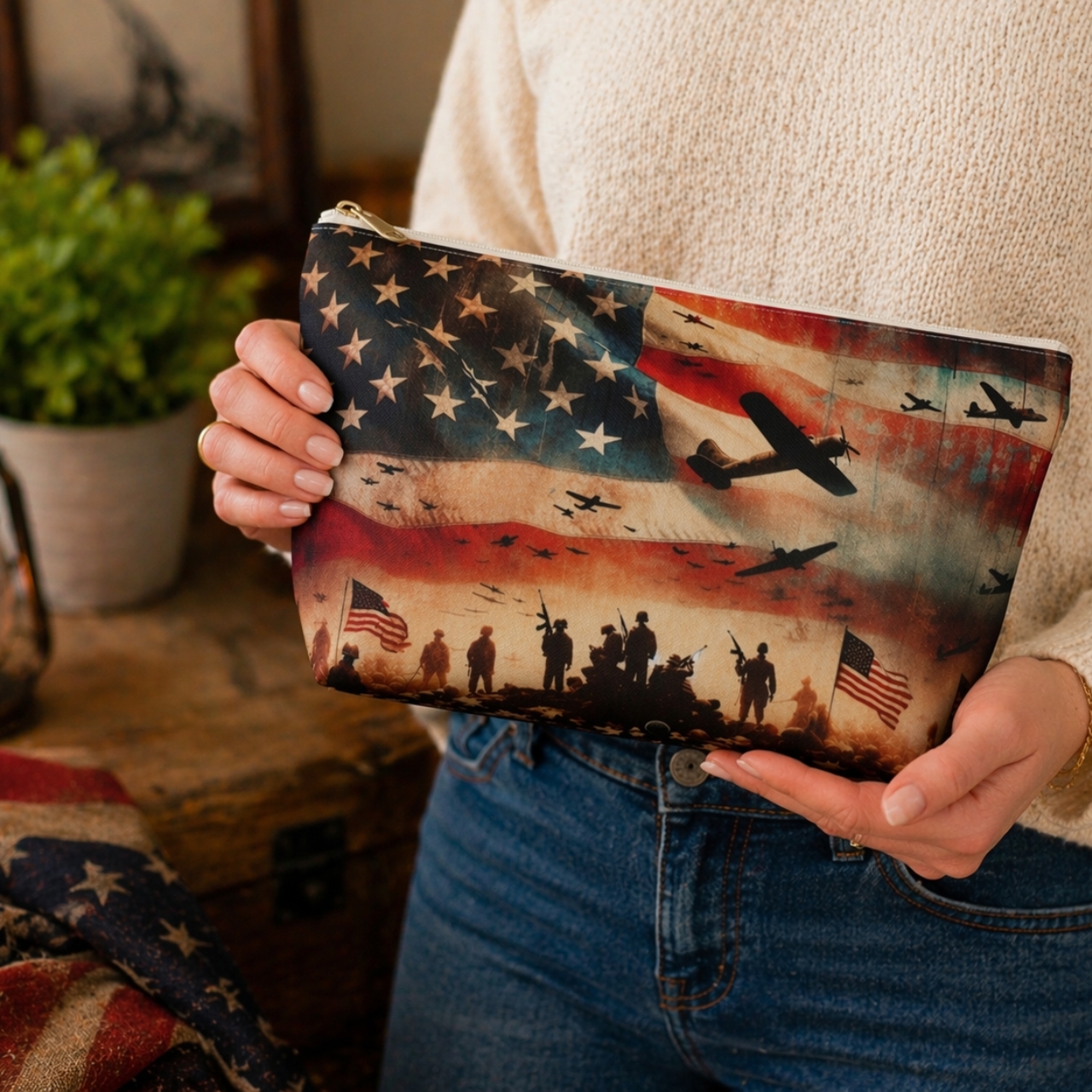 Patriotic Military Makeup Bag | American Flag Veteran Cosmetic Pouch product thumbnail image