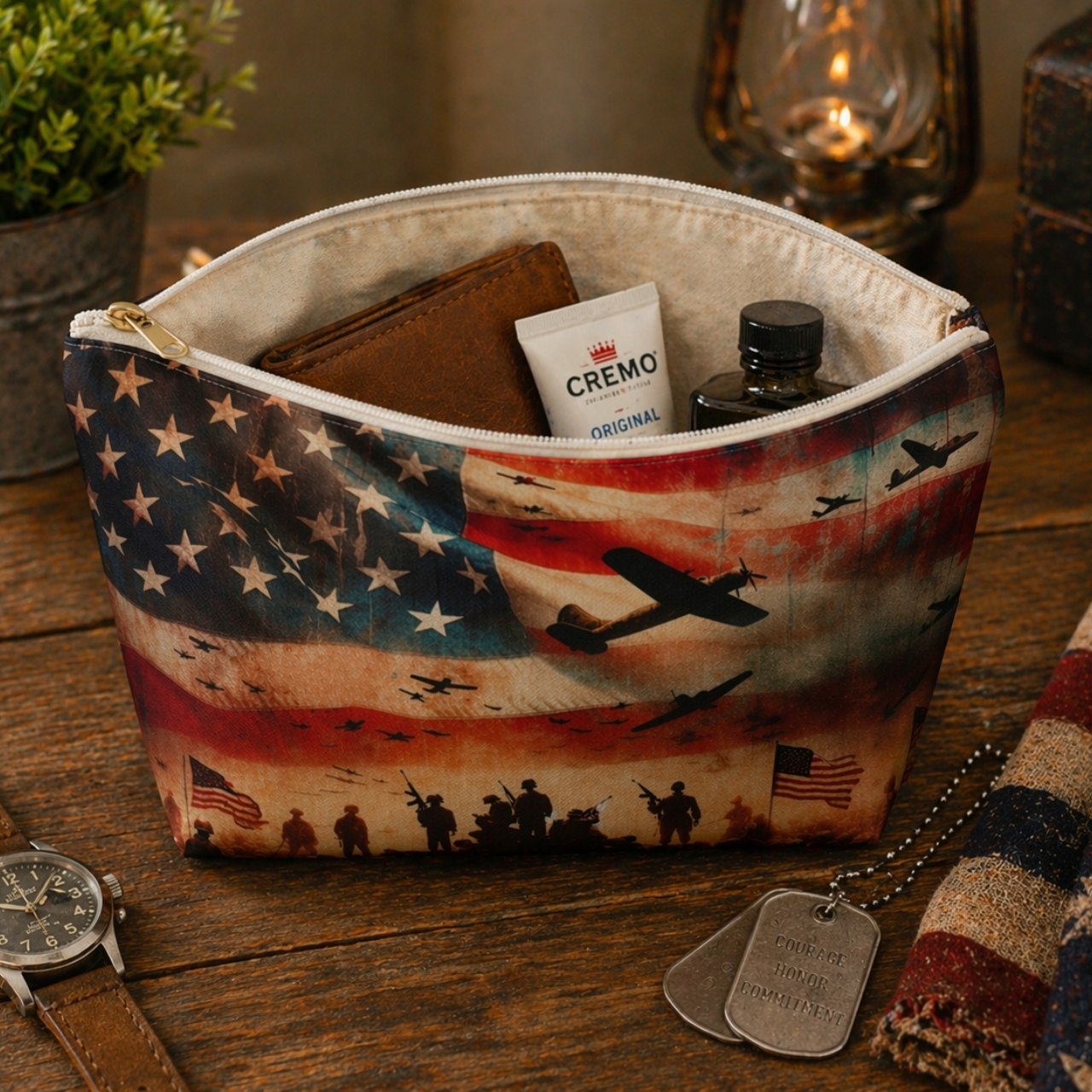 Patriotic Military Makeup Bag | American Flag Veteran Cosmetic Pouch product thumbnail image