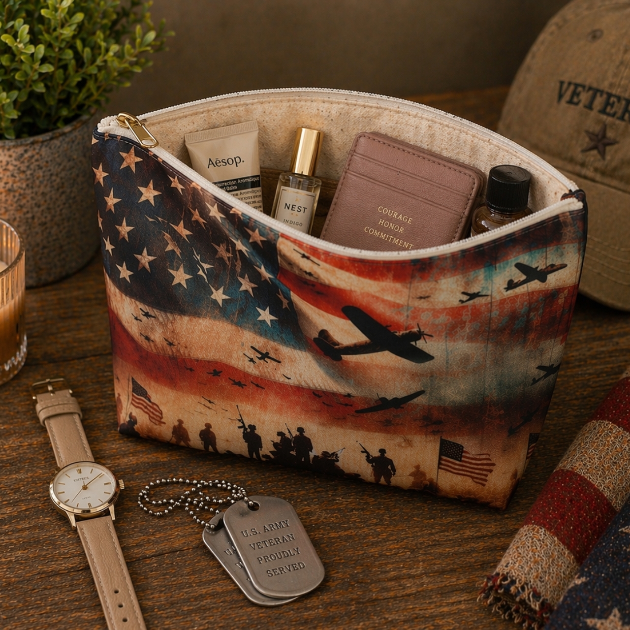 Patriotic Military Makeup Bag | American Flag Veteran Cosmetic Pouch product thumbnail image Patriotic Military Makeup Bag | American Flag Veteran Cosmetic Pouch product thumbnail image