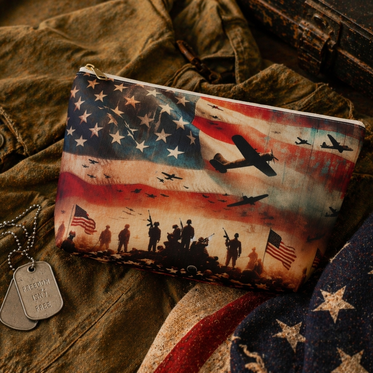 Patriotic Military Makeup Bag | American Flag Veteran Cosmetic Pouch product thumbnail image Patriotic Military Makeup Bag | American Flag Veteran Cosmetic Pouch product thumbnail image
