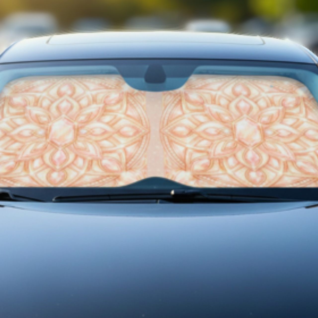 Rose Gold Mandala Car Sun Shade — Decorative UV Heat-Blocking Windshield Cover