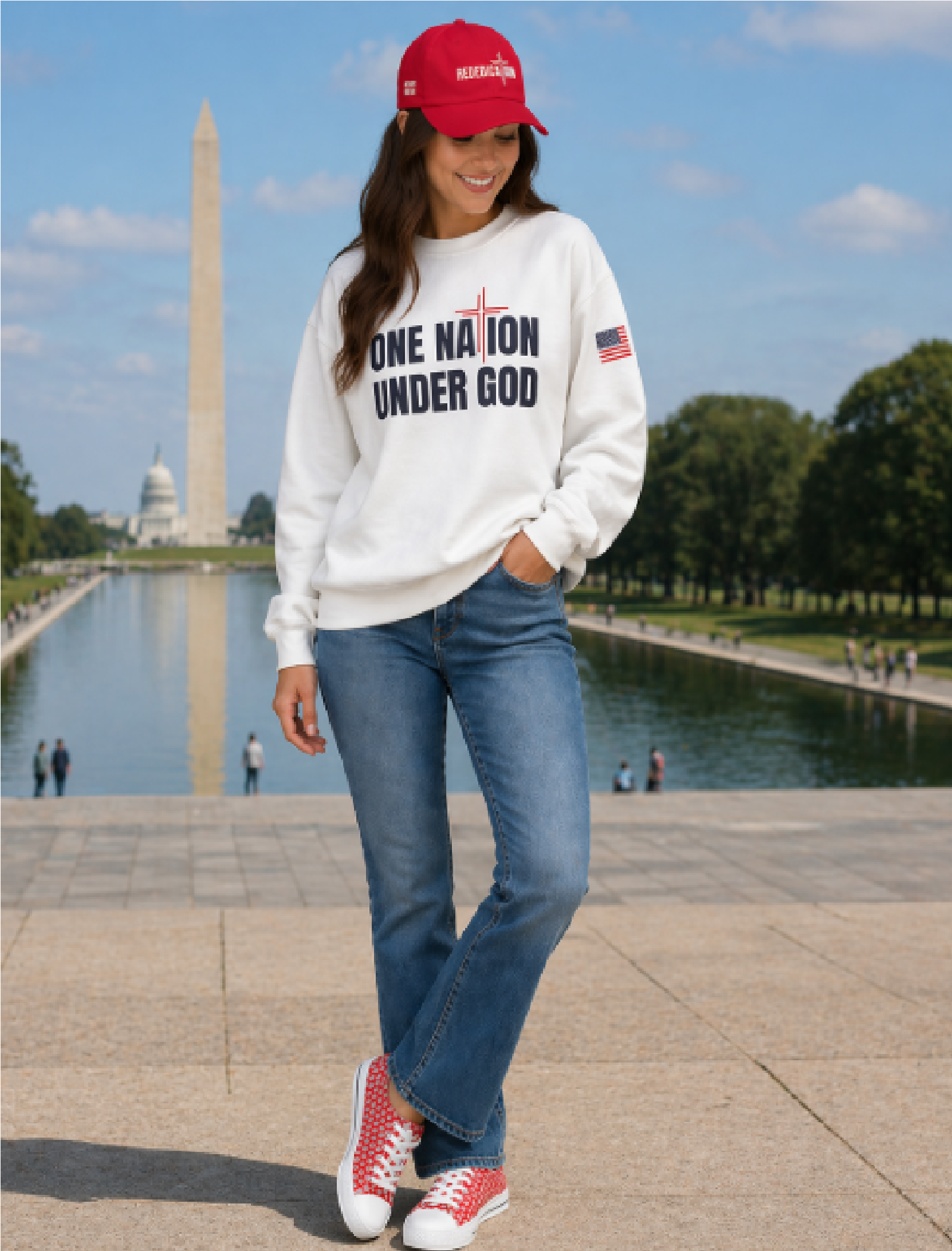 "One Nation under God" (Red, White, Blue, Military Green) - Crewneck Sweatshirt product thumbnail image