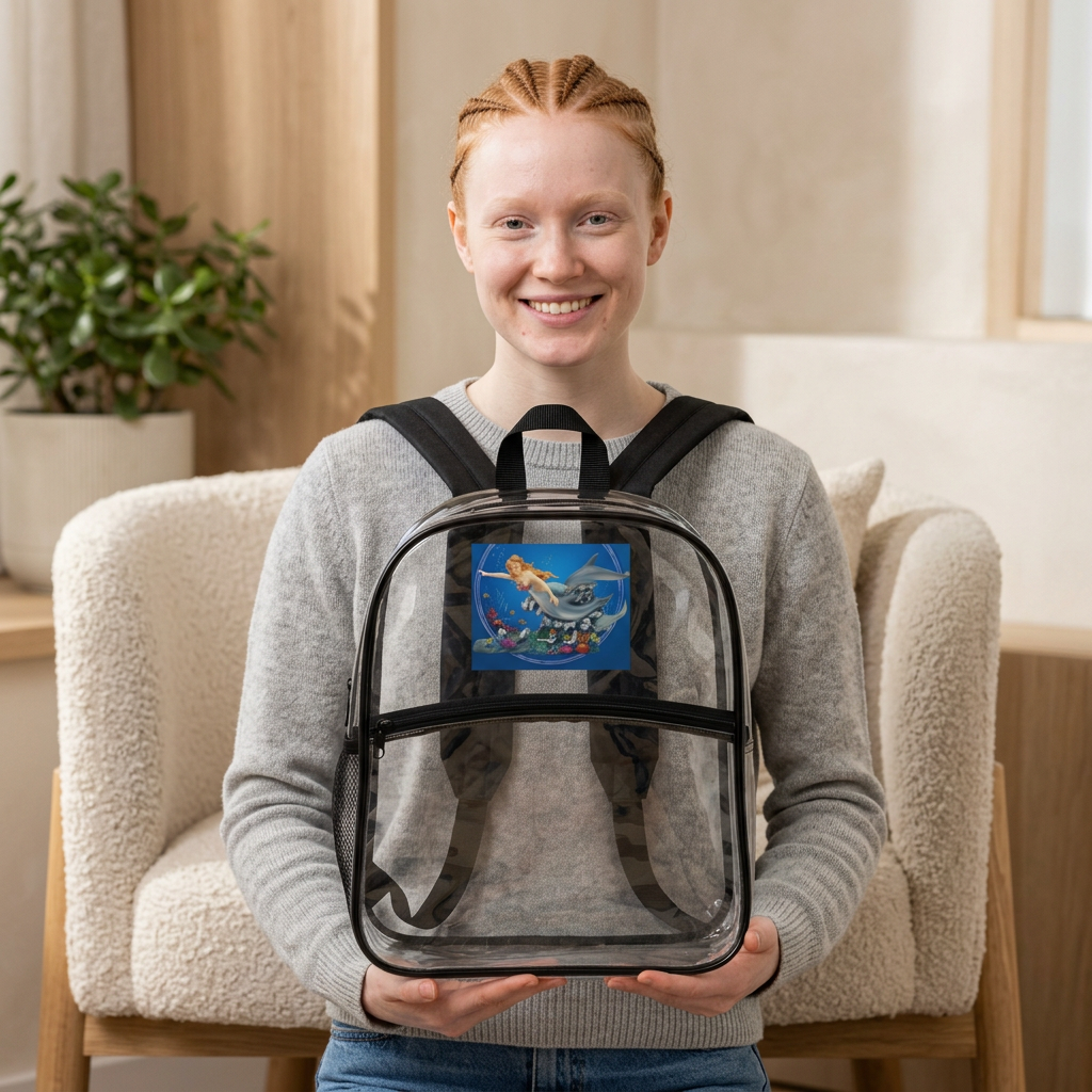 Clear Backpack — Transparent Mermaid Stadium or School Bag with Ocean Scene product thumbnail image Clear Backpack — Transparent Mermaid Stadium or School Bag with Ocean Scene product thumbnail image