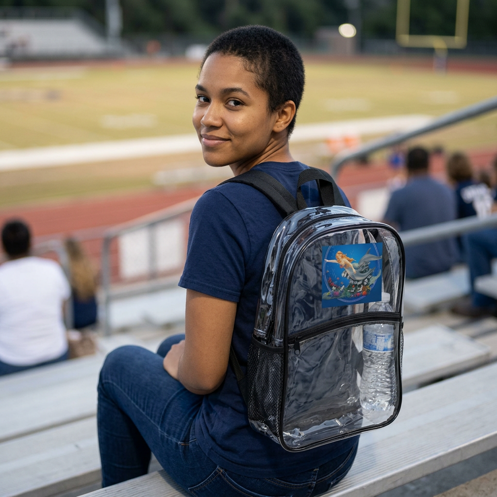 Clear Backpack — Transparent Mermaid Stadium or School Bag with Ocean Scene product thumbnail image Clear Backpack — Transparent Mermaid Stadium or School Bag with Ocean Scene product thumbnail image