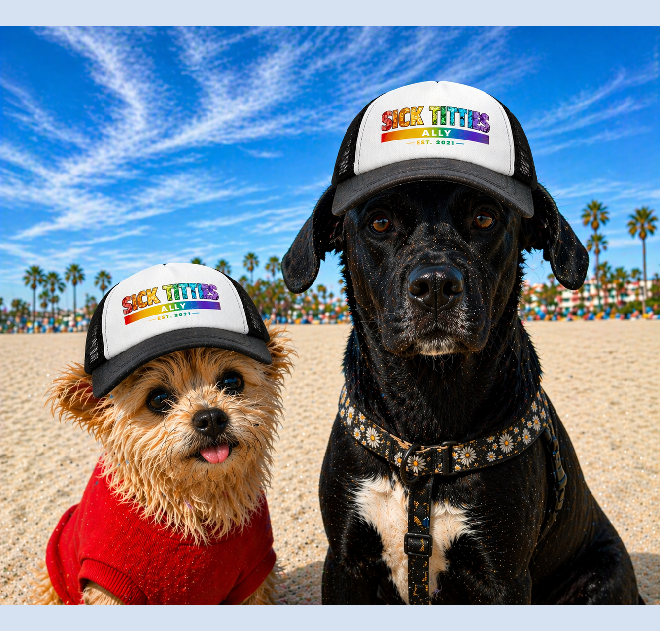 SickTitties.org Lil Ally Trucker Hat — Rainbow Dog Paw Design (Est. 2021)