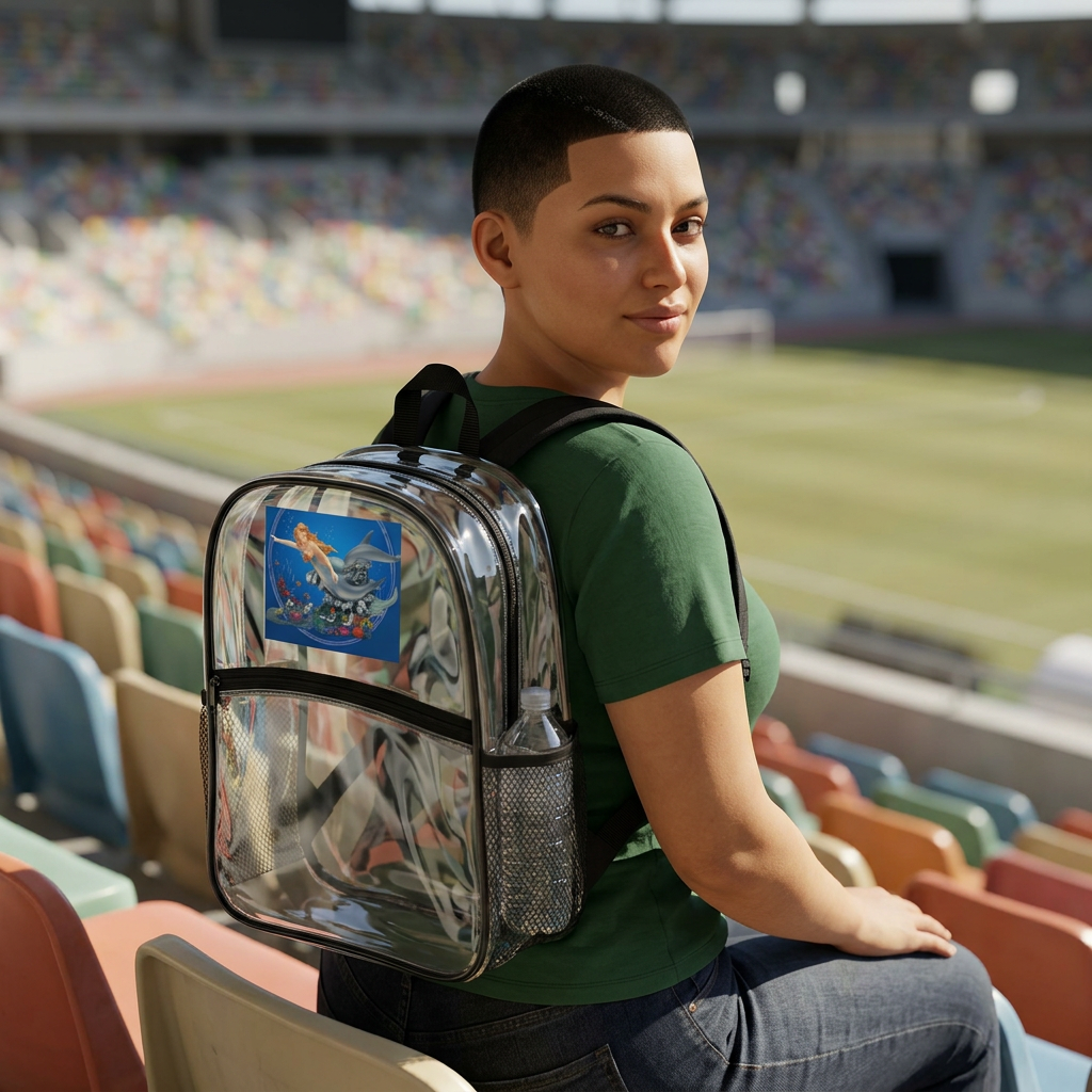 Clear Backpack — Transparent Mermaid Stadium or School Bag with Ocean Scene product thumbnail image Clear Backpack — Transparent Mermaid Stadium or School Bag with Ocean Scene product thumbnail image