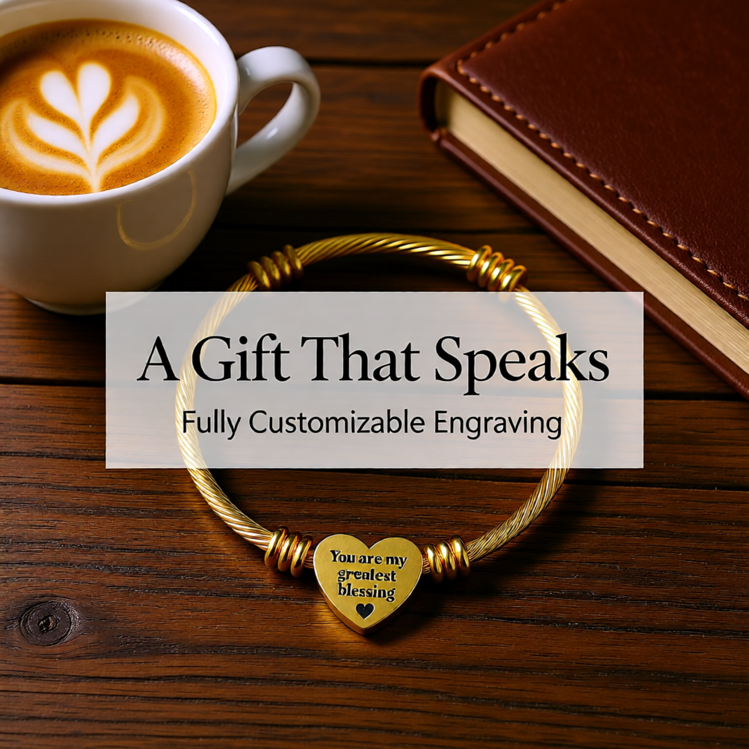 Heart Cuff Bracelet with Personalization | Stylish Cable Wire Bangle for Him &amp; Her | Unique Gifts for Mom and Dad  product thumbnail image