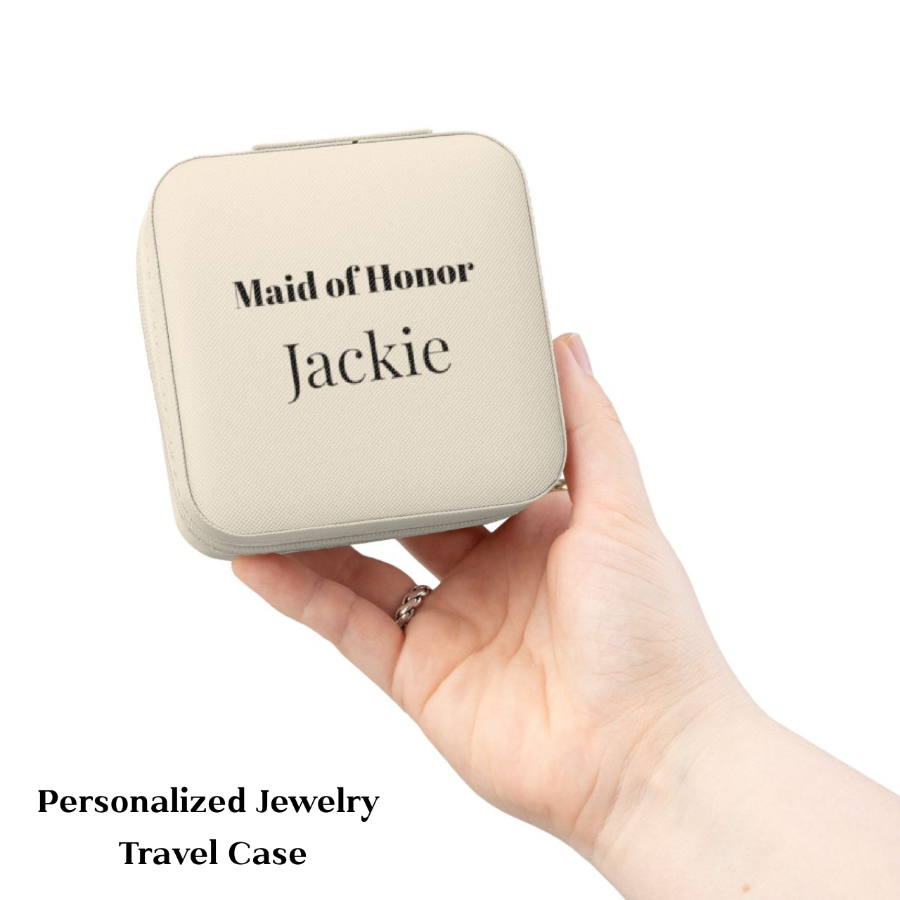 Maid of Honor Personalized Jewelry Travel Case | Compact Bridesmaid Ring Organizer product thumbnail image Maid of Honor Personalized Jewelry Travel Case | Compact Bridesmaid Ring Organizer product thumbnail image