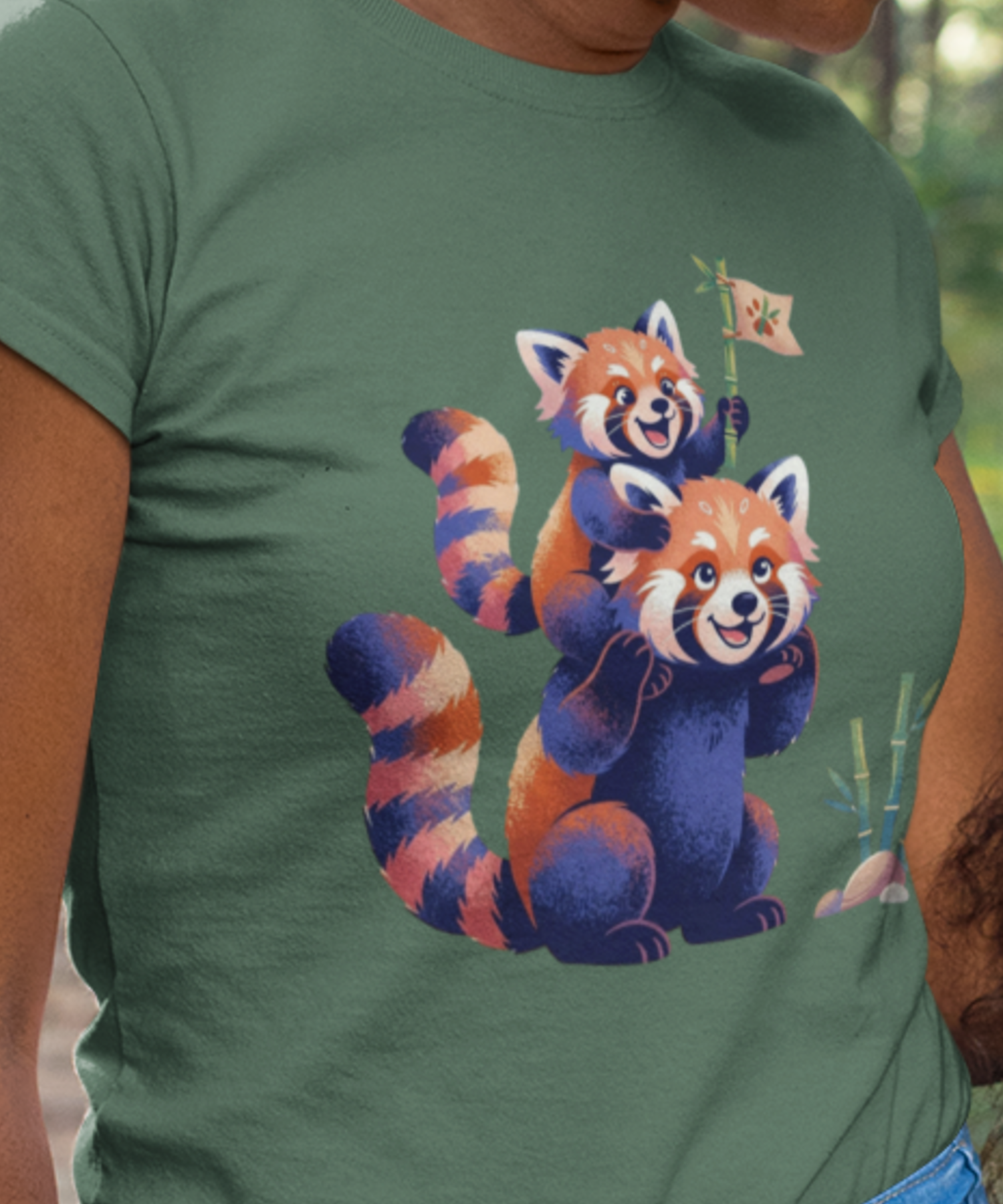 Red Panda Mother &amp; Daughter Comfort Colors Unisex Adult T-Shirt, Cute Cartoon Animal Lovers Hiking Parent &amp; Baby Design, Mother's Day Gift Tee