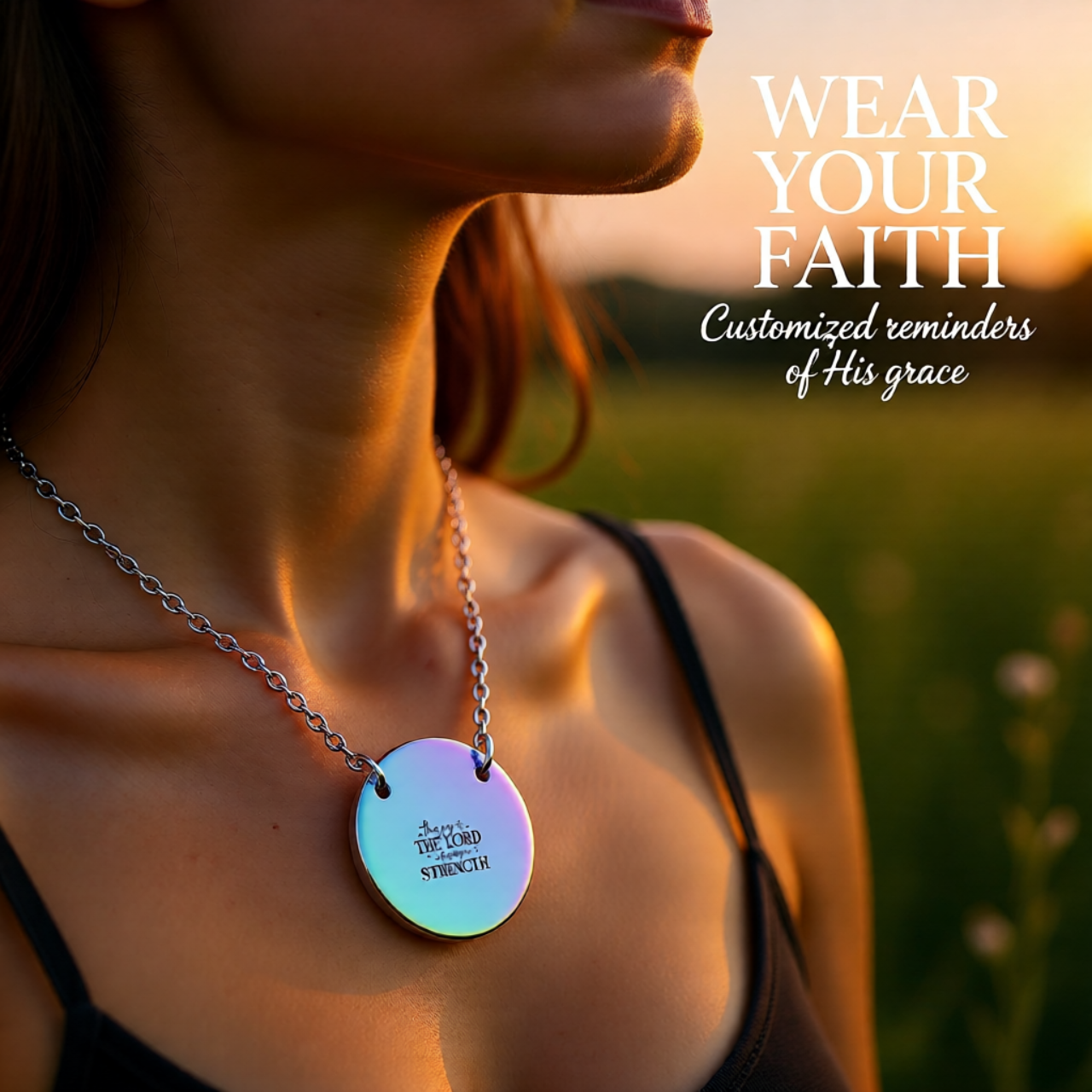 Engravable Circle Necklace — "The Joy of the Lord Is Our Strength" Personalized Pendant | Unique Gifts for Him or Her | Wear Your Faith product thumbnail image Engravable Circle Necklace — "The Joy of the Lord Is Our Strength" Personalized Pendant | Unique Gifts for Him or Her | Wear Your Faith product thumbnail image