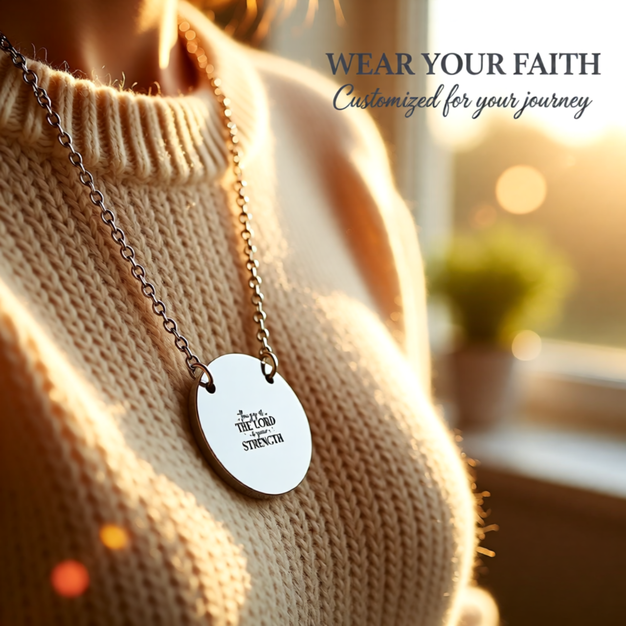 Engravable Circle Necklace — "The Joy of the Lord Is Our Strength" Personalized Pendant | Unique Gifts for Him or Her | Wear Your Faith product thumbnail image Engravable Circle Necklace — "The Joy of the Lord Is Our Strength" Personalized Pendant | Unique Gifts for Him or Her | Wear Your Faith product thumbnail image