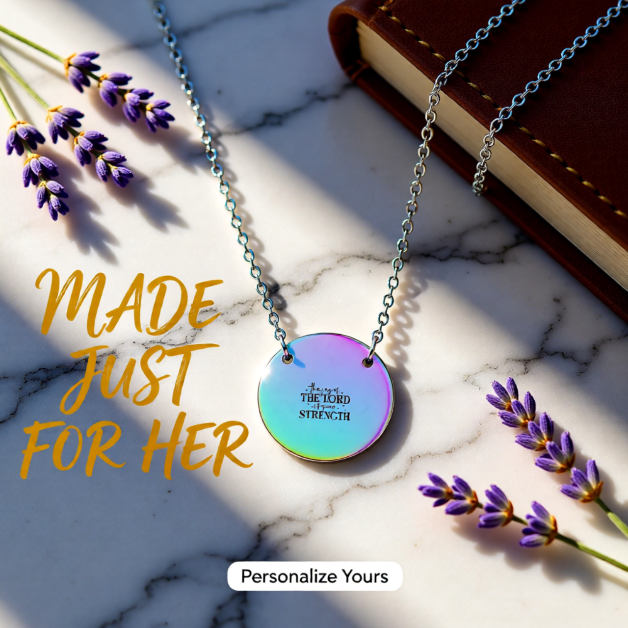 Engravable Circle Necklace — "The Joy of the Lord Is Our Strength" Personalized Pendant | Unique Gifts for Him or Her | Wear Your Faith  product thumbnail image
