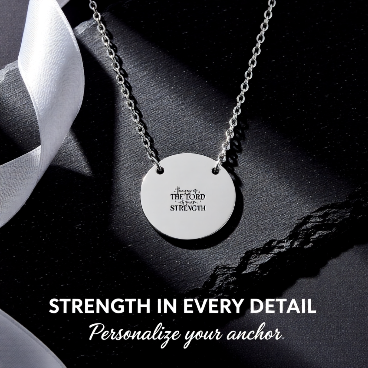 Engravable Circle Necklace — "The Joy of the Lord Is Our Strength" Personalized Pendant | Unique Gifts for Him or Her | Wear Your Faith  product thumbnail image