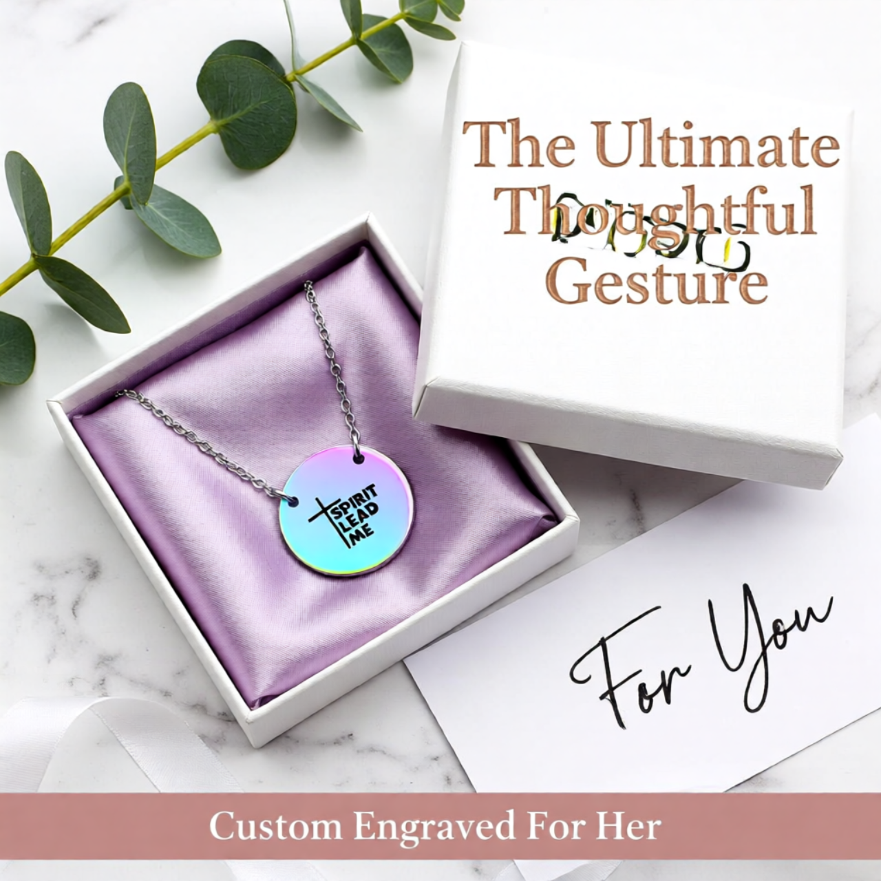 Engraved Circle Necklace "Spirit Lead Me" – Christian Cross Pendant, Inspirational Gift | Unique gift for all occasions product thumbnail image