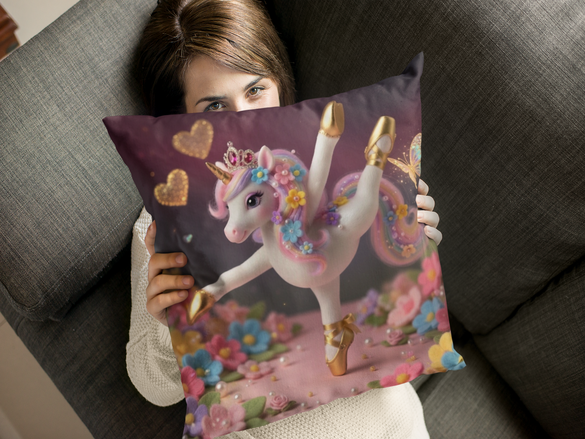 Unicorn Ballet Faux Suede Pillow, Unicorn Ballerina Princess Decorative Throw Pillow (gold pointe shoes) product thumbnail image Unicorn Ballet Faux Suede Pillow, Unicorn Ballerina Princess Decorative Throw Pillow (gold pointe shoes) product thumbnail image