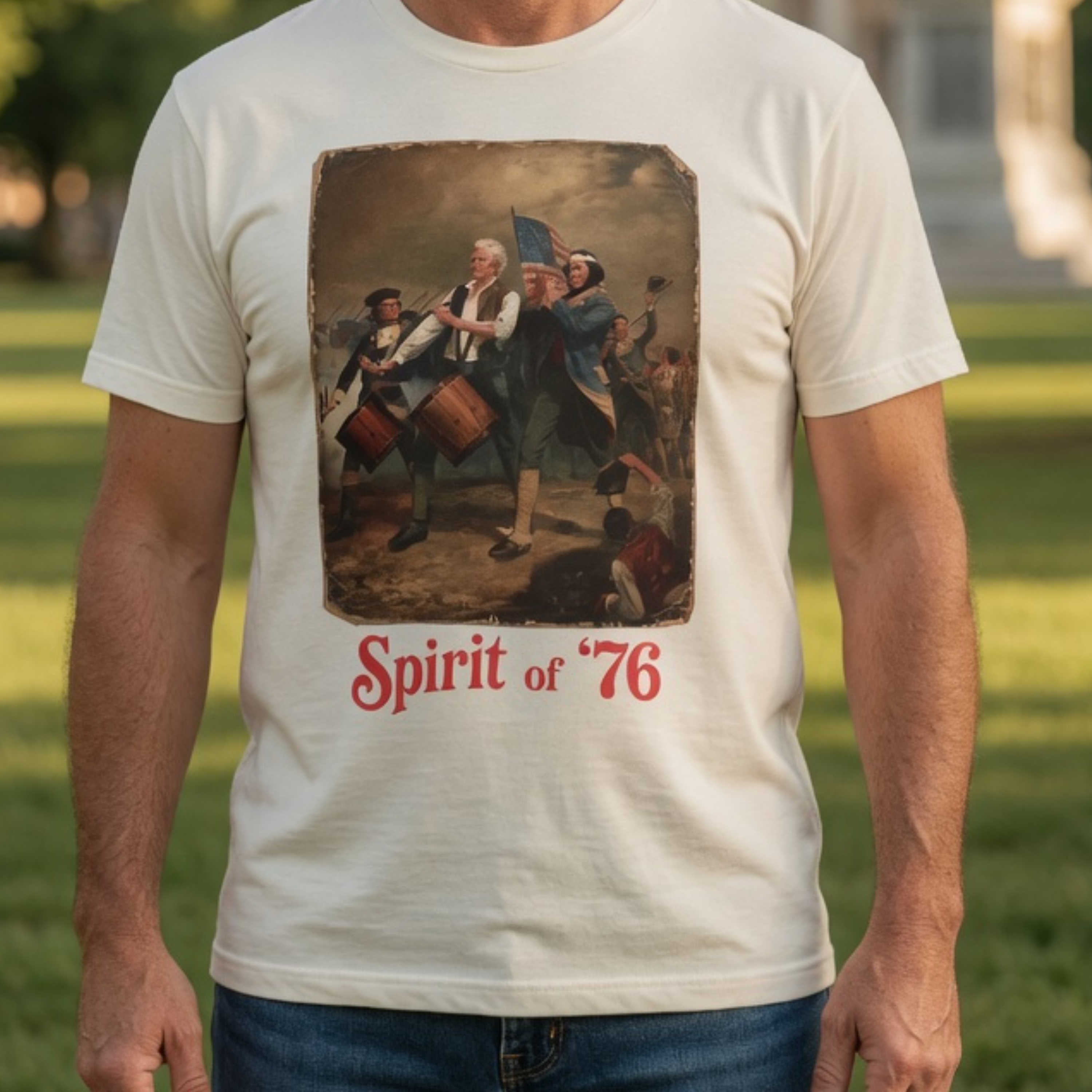 Spirit of '76 Unisex Tee (red) - Patriotic Fourth of July Shirt  'I'm a Yankee Doodle Dandy' - USA 250, 1776-2026 product thumbnail image