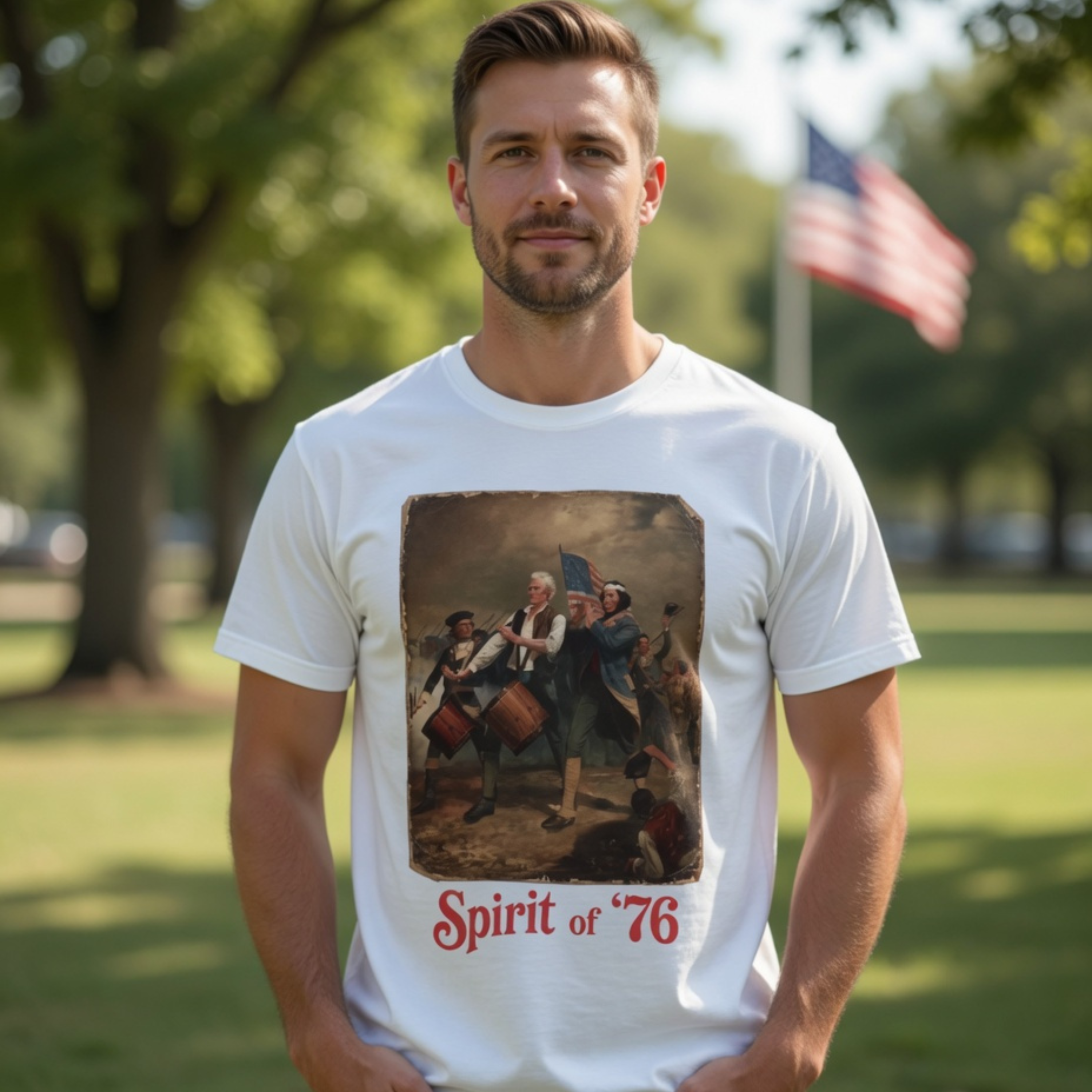 Spirit of '76 Unisex Tee (red) - Patriotic Fourth of July Shirt 'I'm a Yankee Doodle Dandy' - USA 250, 1776-2026 product thumbnail image Spirit of '76 Unisex Tee (red) - Patriotic Fourth of July Shirt 'I'm a Yankee Doodle Dandy' - USA 250, 1776-2026 product thumbnail image