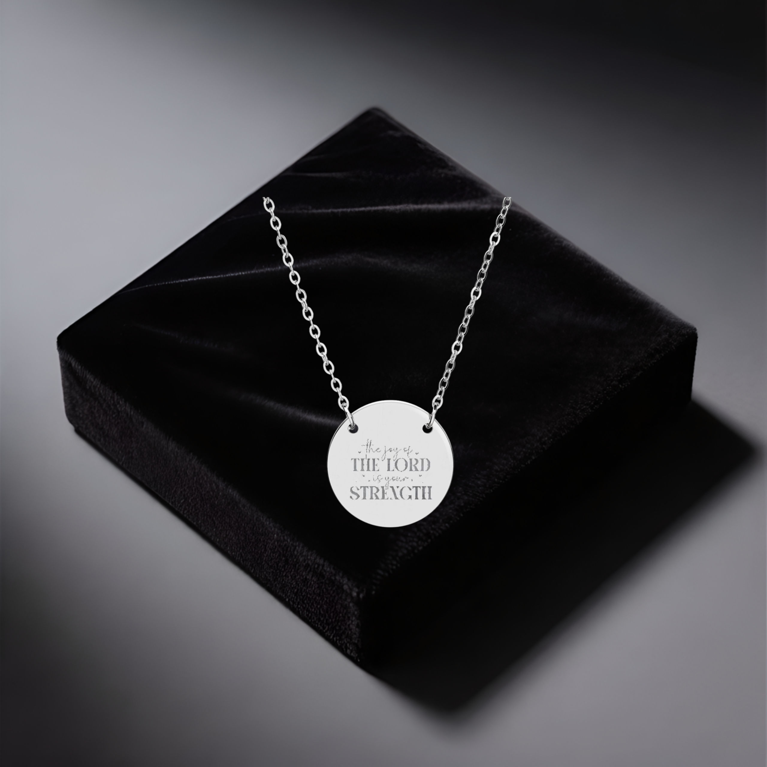 Engravable Circle Necklace — "The Joy of the Lord Is Our Strength" Personalized Pendant | Unique Gifts for Him or Her | Wear Your Faith  product thumbnail image